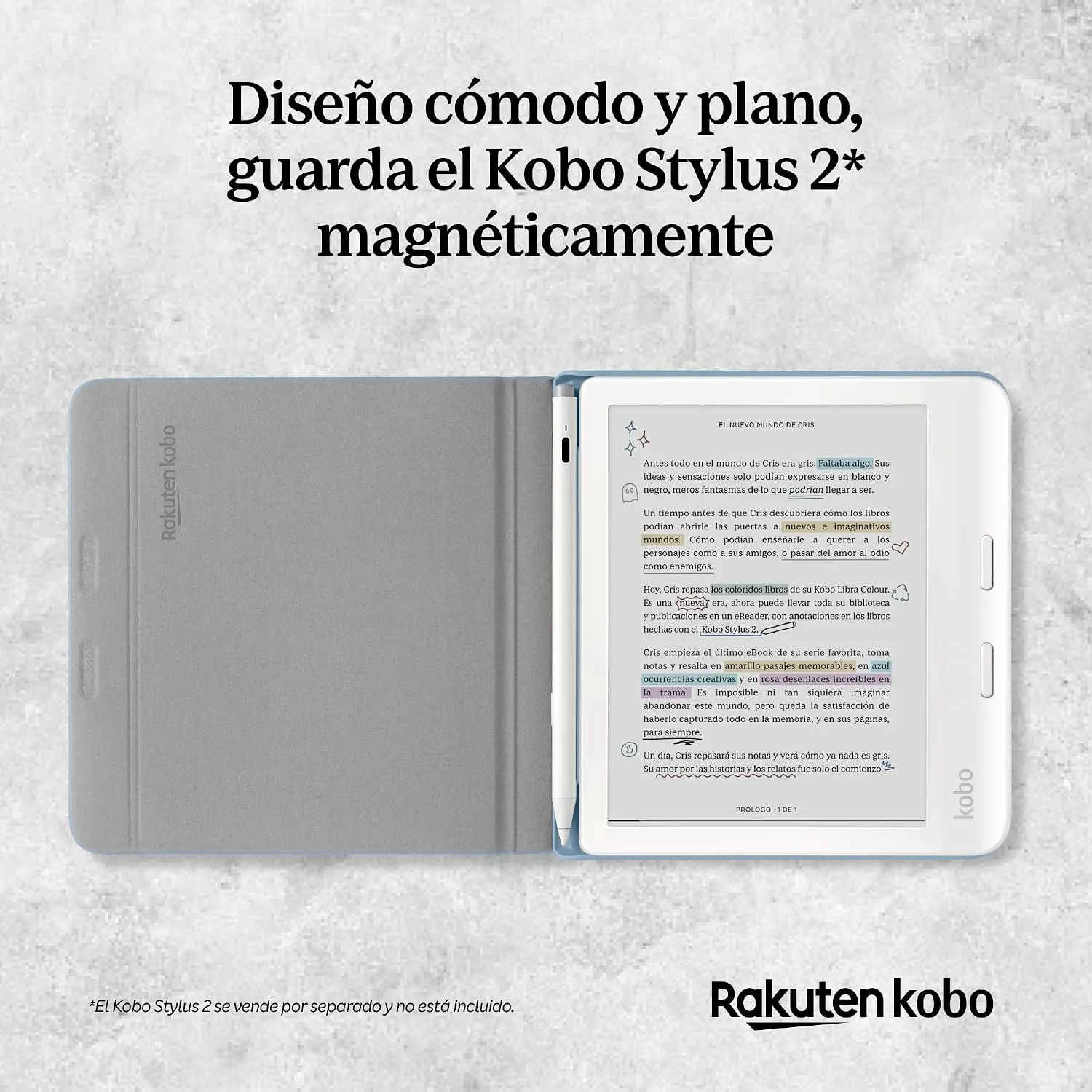 Kobo Libra Colour SleepCover Case | Sand Beige Notebook | Sleep/Wake Technology | Built-in 2-Way Stand | Vegan Leather | Compatible with 7” Kobo Libra Colour eReader