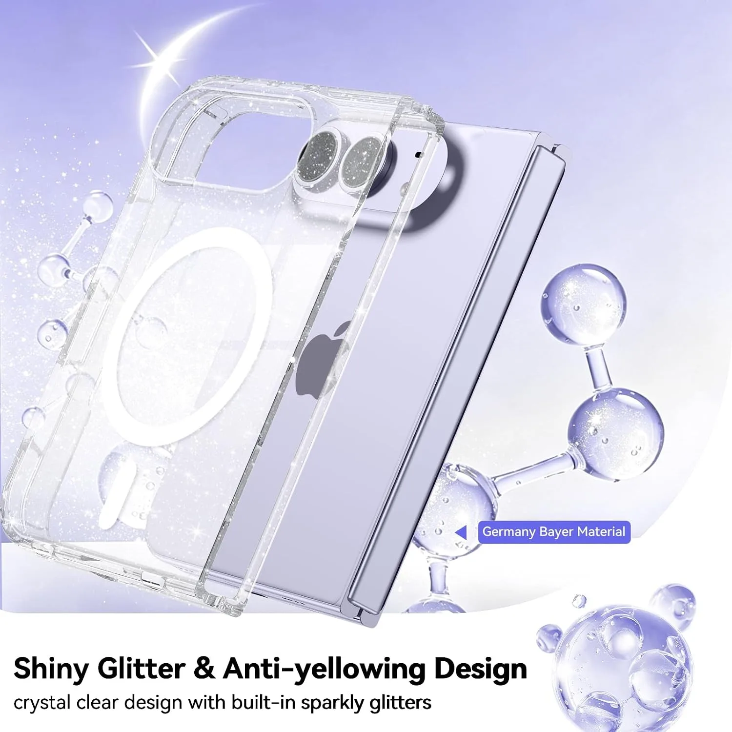 BENTOBEN Magnetic for iPhone Duo Case 2026, Clear Crystal Glitter Bling Phone Case iPhone Duo [Compatible with MagSafe] Shockproof Sparkly Cute Women Girls Cover for iPhone Duo, Clear Glitter