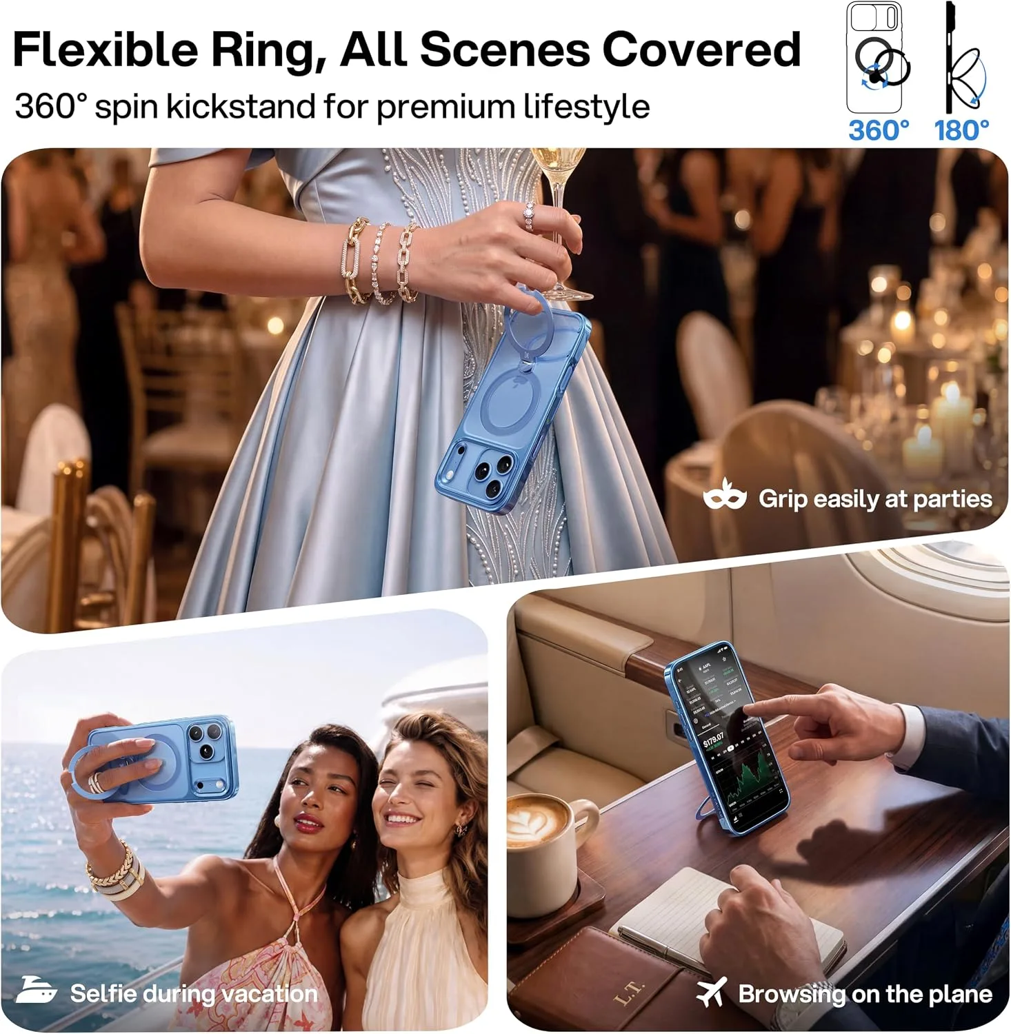 CASEKOO Glacier Blue for iPhone 18 Pro Max Case, 360 Spin Magnetic Stand