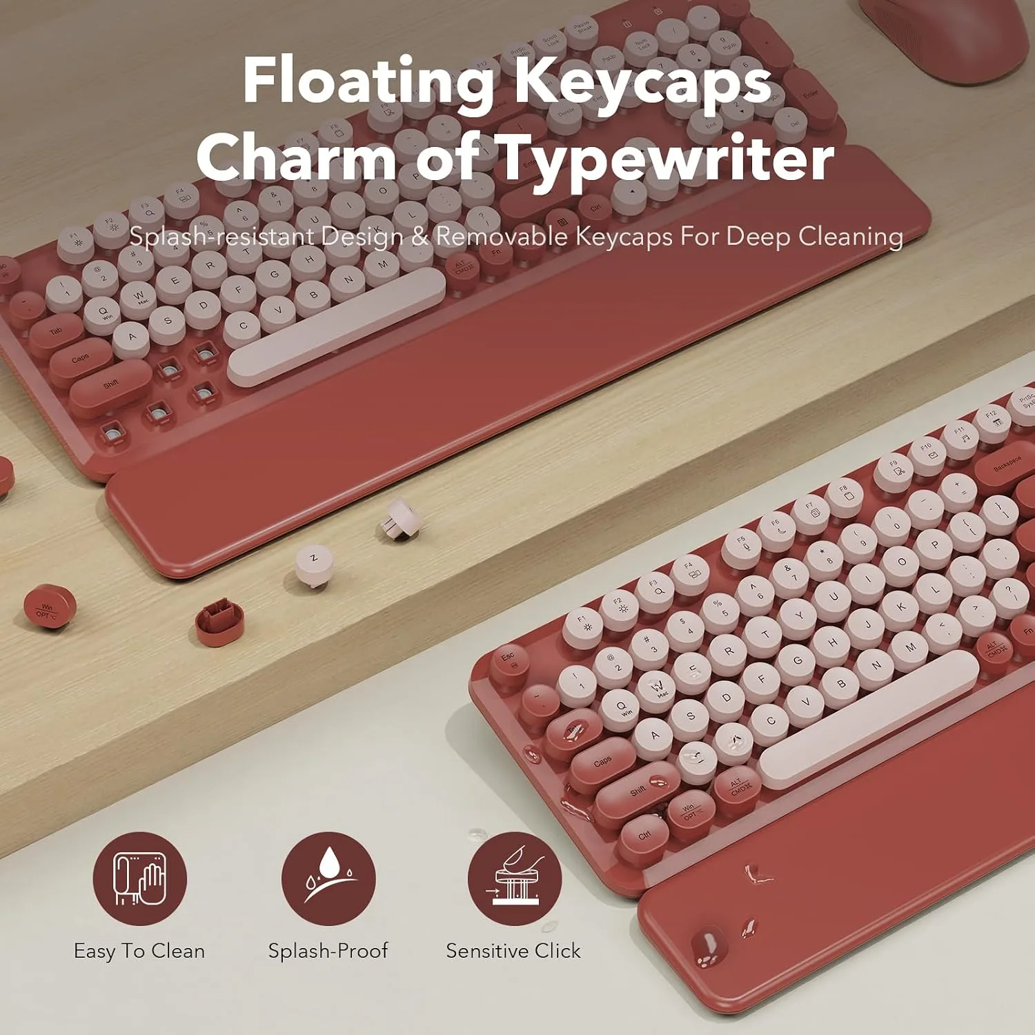 SABLUTE Wireless Keyboard Mouse Combo, Burgundy Red, Magnetic Wrist Rest
