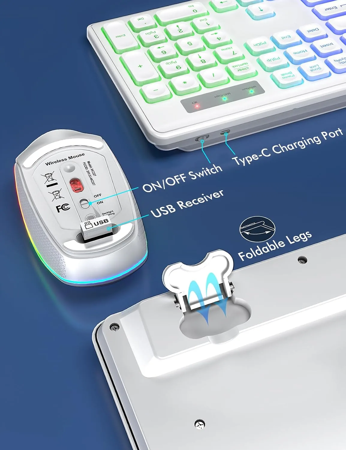 Wireless Keyboard and Mouse Combo with RGB Backlit, Rechargeable