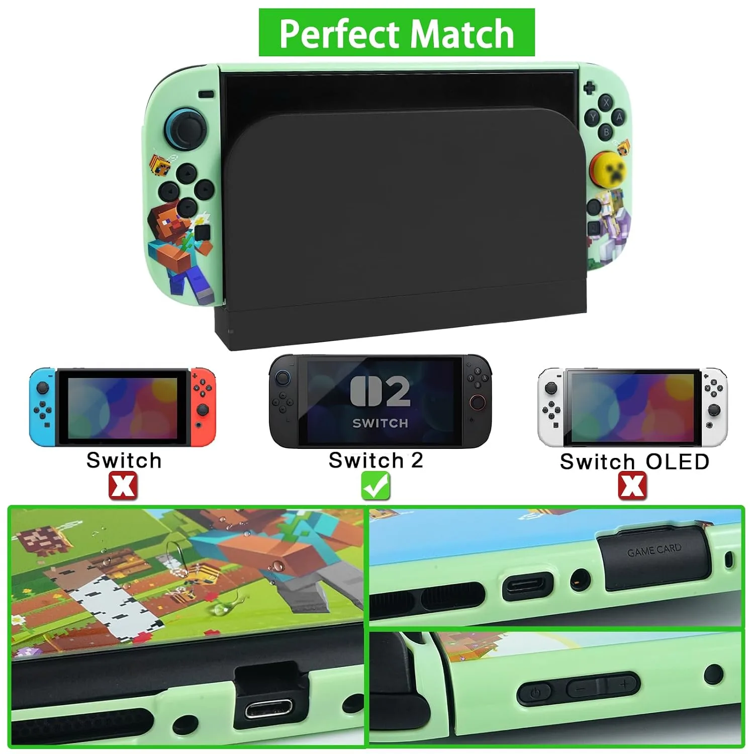 TIKOdirect Carrying Case Accessories Bundle for Switch 2 2025, Portable Travel Case with Protective Cover, Screen Protectors, 4 Thumb Grip caps and Cute Stickers, Green