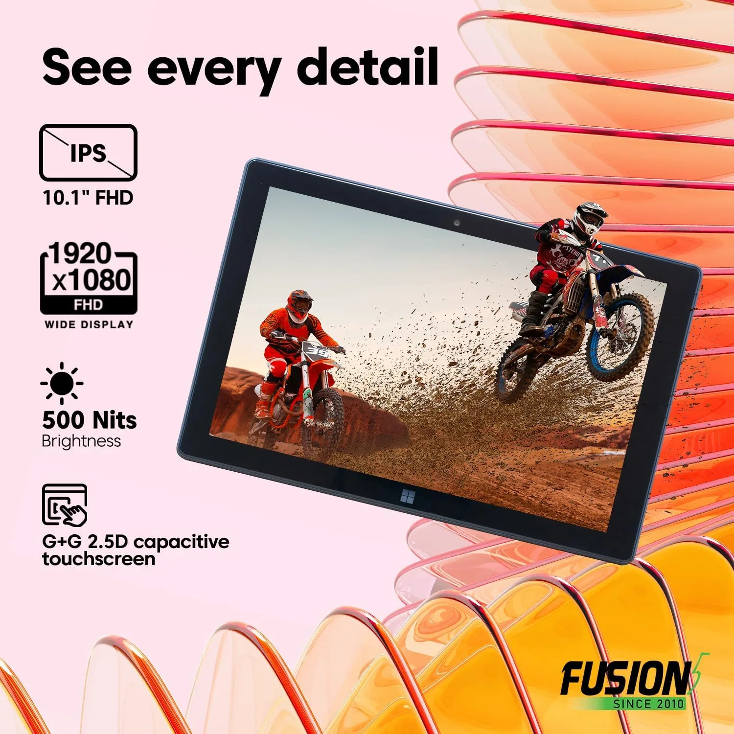 Fusion5 Built in USA 10.1” Windows 11 Tablet PC (March 2026 Release) - 12GB RAM, 256GB SSD, 13th Gen CPU, Full HD Windows Tablet Computer, USB C, HDMI - 2 Year Full Warranty with Accidental Damage