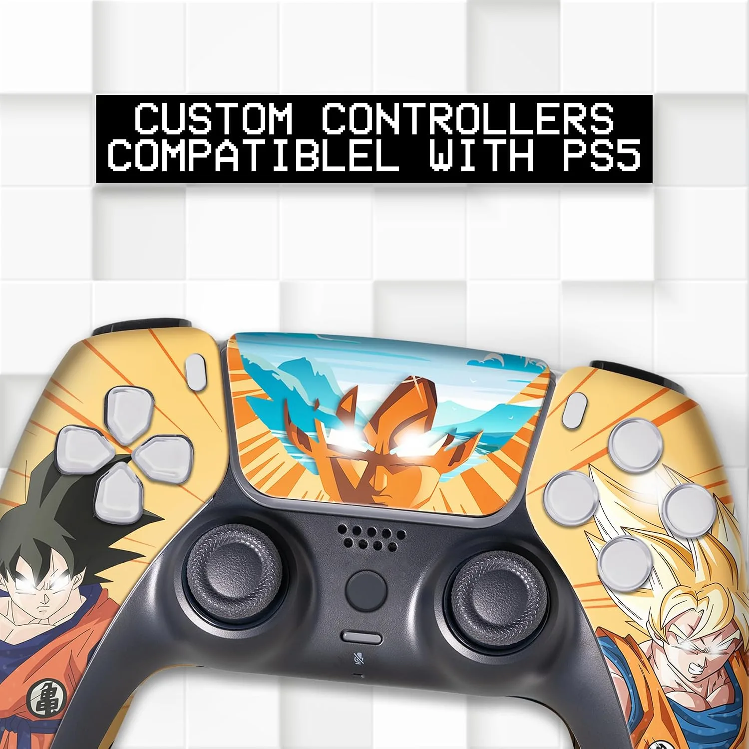 Overpowered Gokku Custom PS-5 Controller Wireless compatible with Play-Station 5 Console by BCB Controllers | Proudly Customized in USA with Permanent HYDRO-DIP Printing (NOT JUST A SKIN) (MODDED)