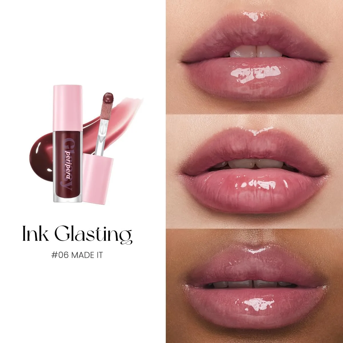 Peripera Ink Glasting Lip Gloss | Non-Sticky, High-Shine Finish | Fuller-Looking Lips, Nourishing Formula | Long-Lasting Wear, Safe for Sensitive Lips, K-Beauty Makeup (006 MADE IT)