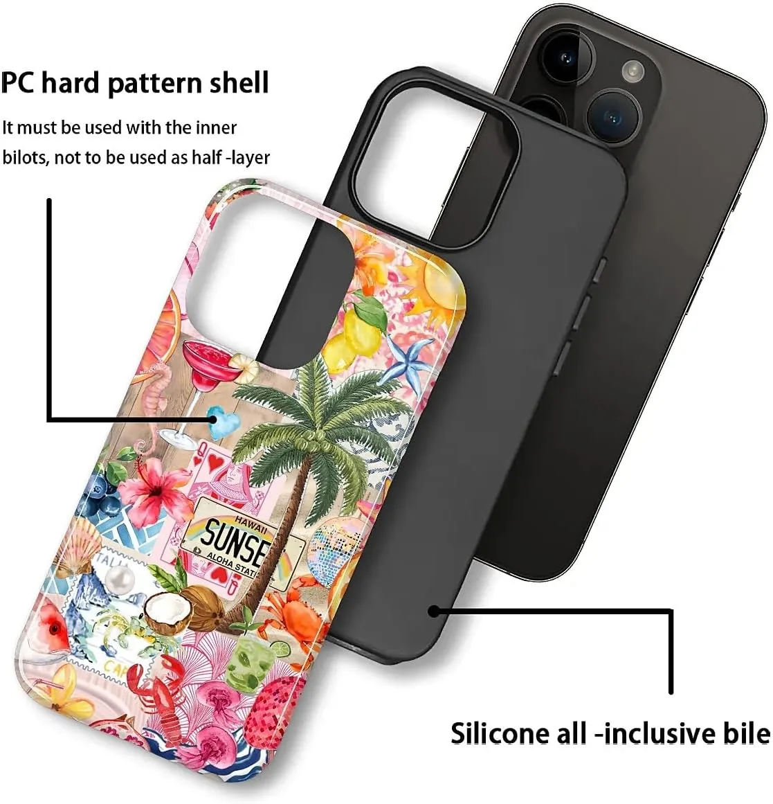 DAIZAG Case for iPhone 15 Pro,Mixed 2 Layer Design Shockproof Soft TPU Ddouble Protection Phone Case for iPhone 15 Pro-Aesthetic Summer Beach
