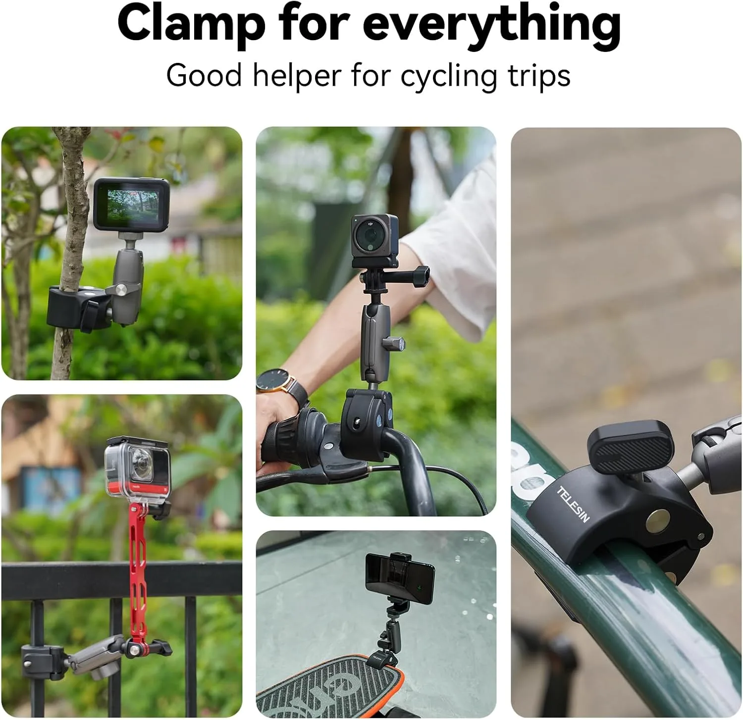 TELESIN° 360 Metal Clamp Mount Dirt Bike Motorcycle Roll Bar Tube Handlebar Mounts Accessories for GoPro 13 12 11 10 9 8 7 Insta360 X3 X4 X5 Go3 Ace Pro 2 DJI Action 4 Osmo Pocket 3 Camera Accessory