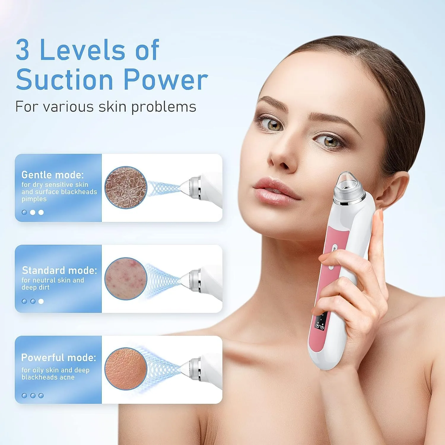Blackhead Remover with Camera, 3 Levels, 6 Heads, USB Rechargeable
