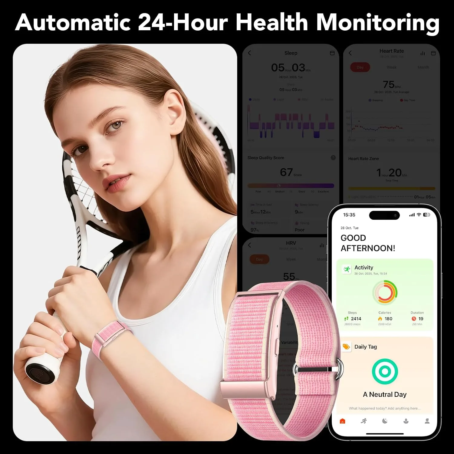 Health Activity Fitness Trackers, 2026 Wearable Smart Bracelet, 120+ Sport Modes Smart Band, All-Day Continuous Heart Rate Blood Pressure Stress HRV Monitor