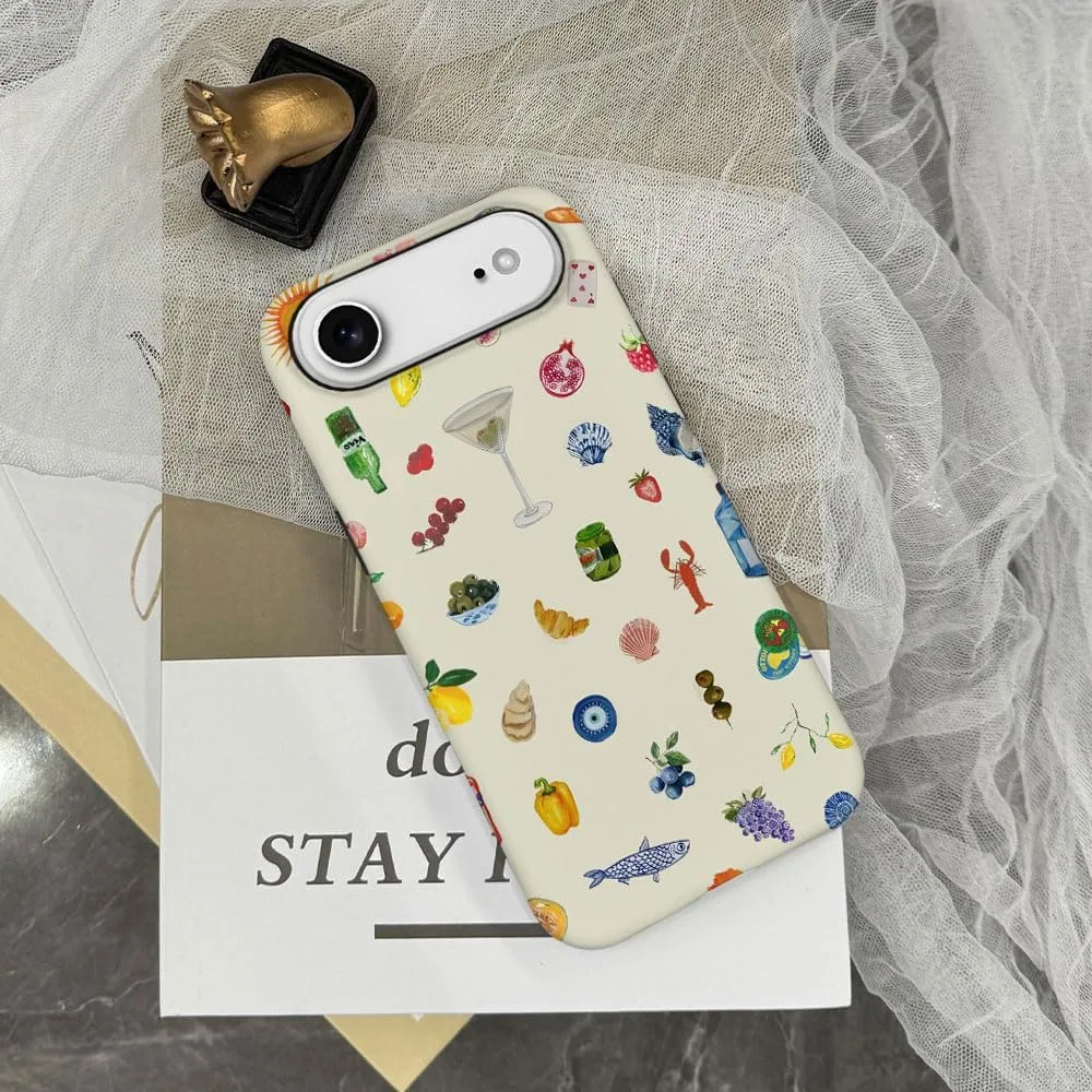 Case Compatible with iPhone 17 Air,Fall Prevention Hybrid 2-Layer Hard Shell Phone Cover for Girls Boys,Aesthetic Fruit Lily Flower Fish