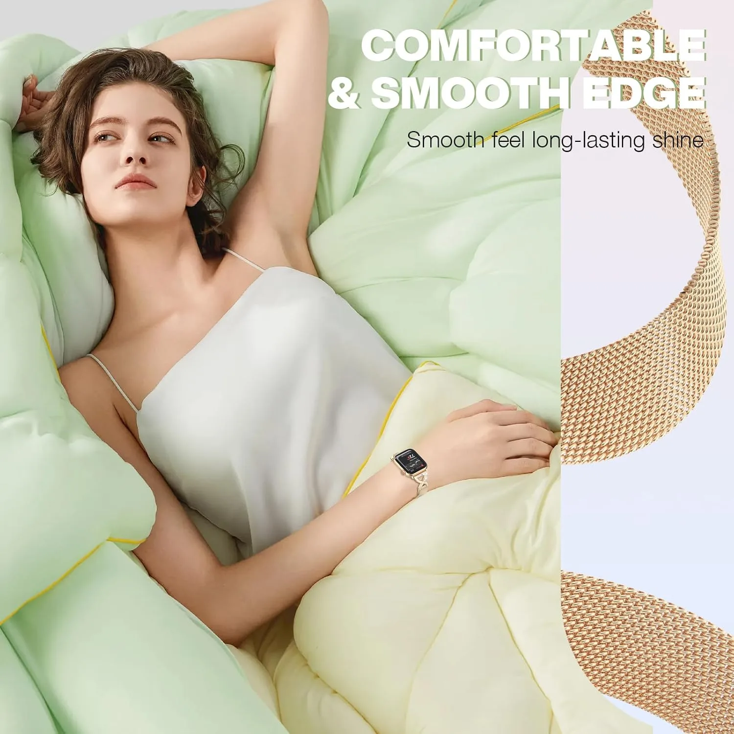 Thin Mesh Loop with X-Shape Clasp Compatible with Apple Watch Bands Women