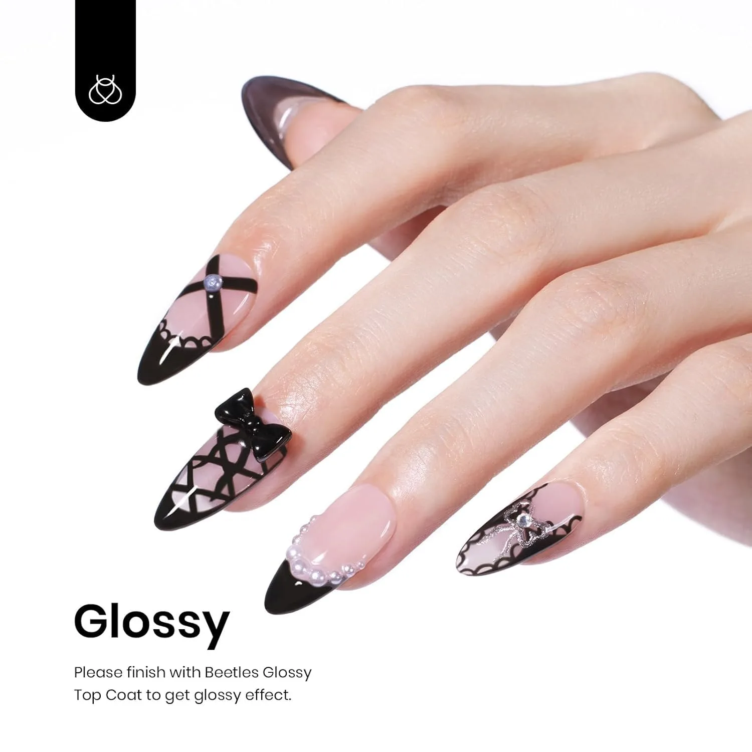 Beetles No Wipe Gel Top Coat Base Coat & Black Gel Nail Polish 3Pcs 15ml