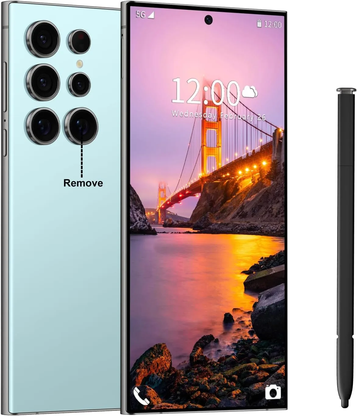 Huness I24 Ultra Unlocked Phone,Built in Pen The Phone,Smartphone Battery 6800mAh 6.8" HD Screen,Android 14 16+512GB with 128GB Memory Card Cell Phone,5G/Face ID/Fingerprint Lock/GPS (Cyan, 16+512)