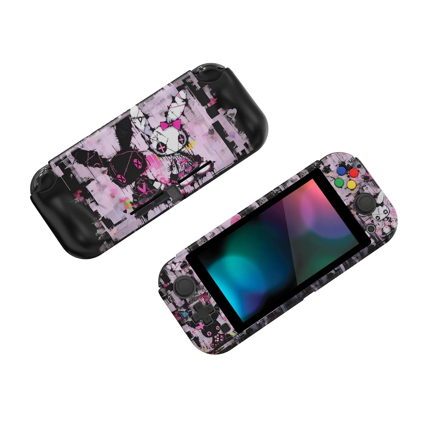 PlayVital ZealProtect Halloween Protective Case for Nintendo Switch Lite, Ergonomic Grip Cover - Durable Comfort Anti-Slip Anti-Scratch w/Screen Protector & Thumb Grip Button Caps, Lovely Punky Bunny