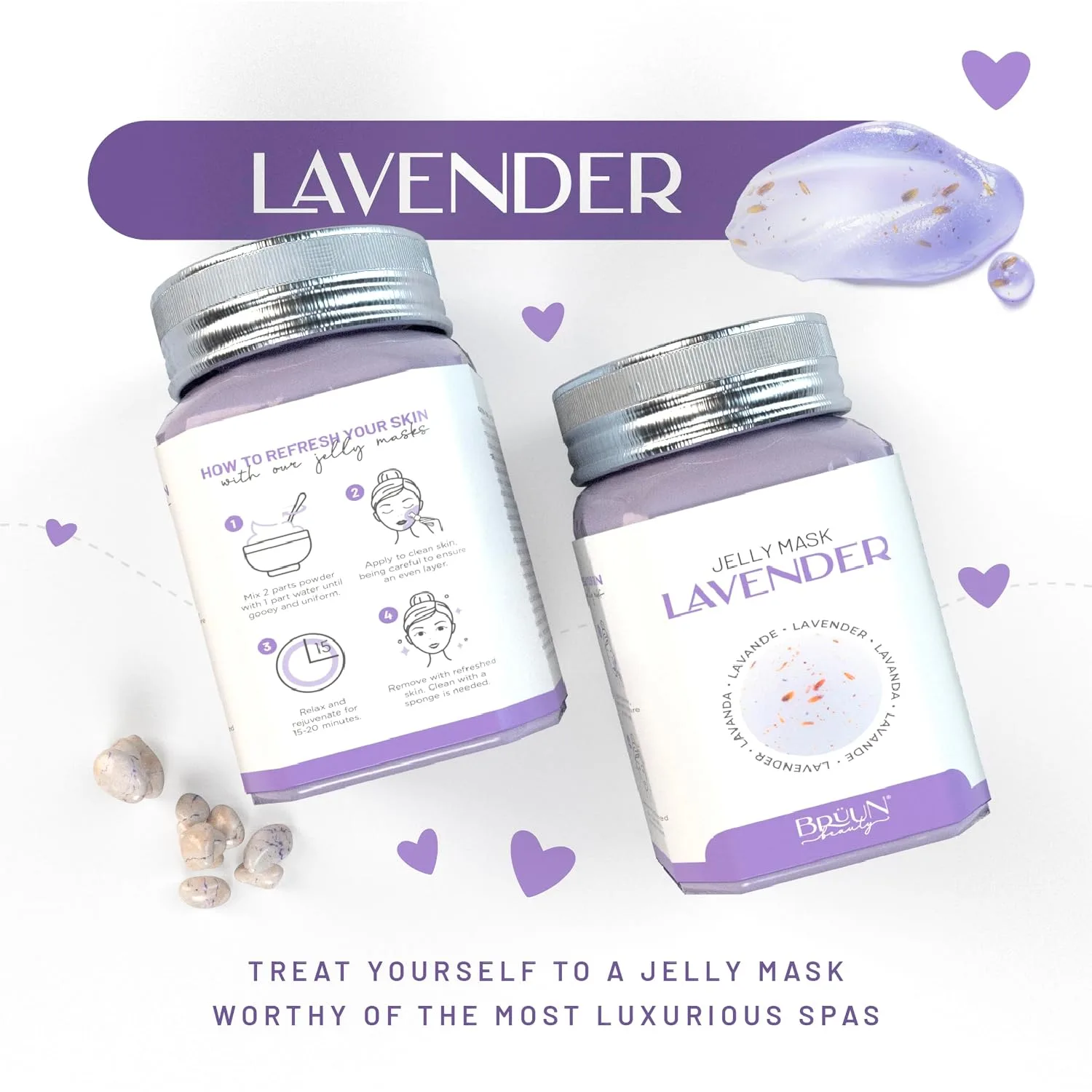 BRÜUN Peel-Off Lavender Jelly Mask for Face Care – A 23 fl oz Rubber Mask Jar for 30 to 35 Treatments – A Skin Care Moisturizing Gel Mask of Spa Set for Men, Women and Adults