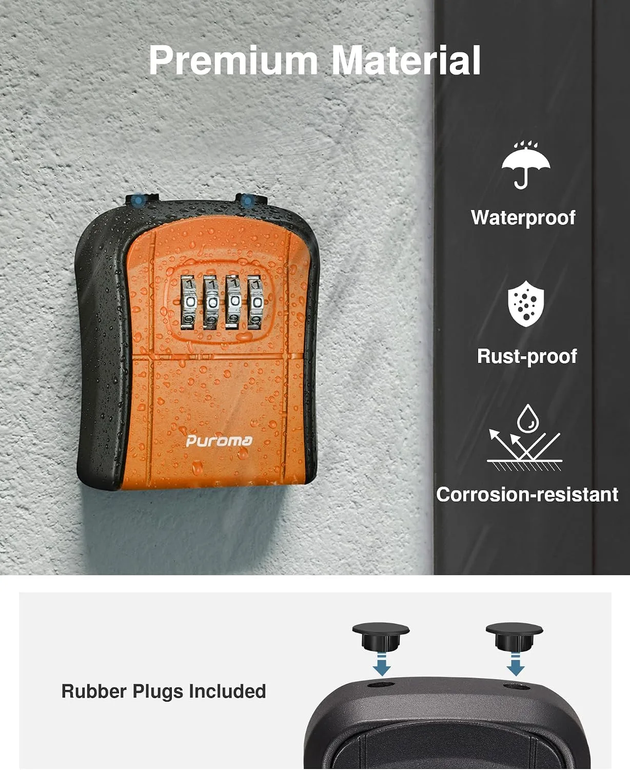 Puroma Key Lock Box Outdoor 4 Digit Code Combination Lockbox House 1 Orange