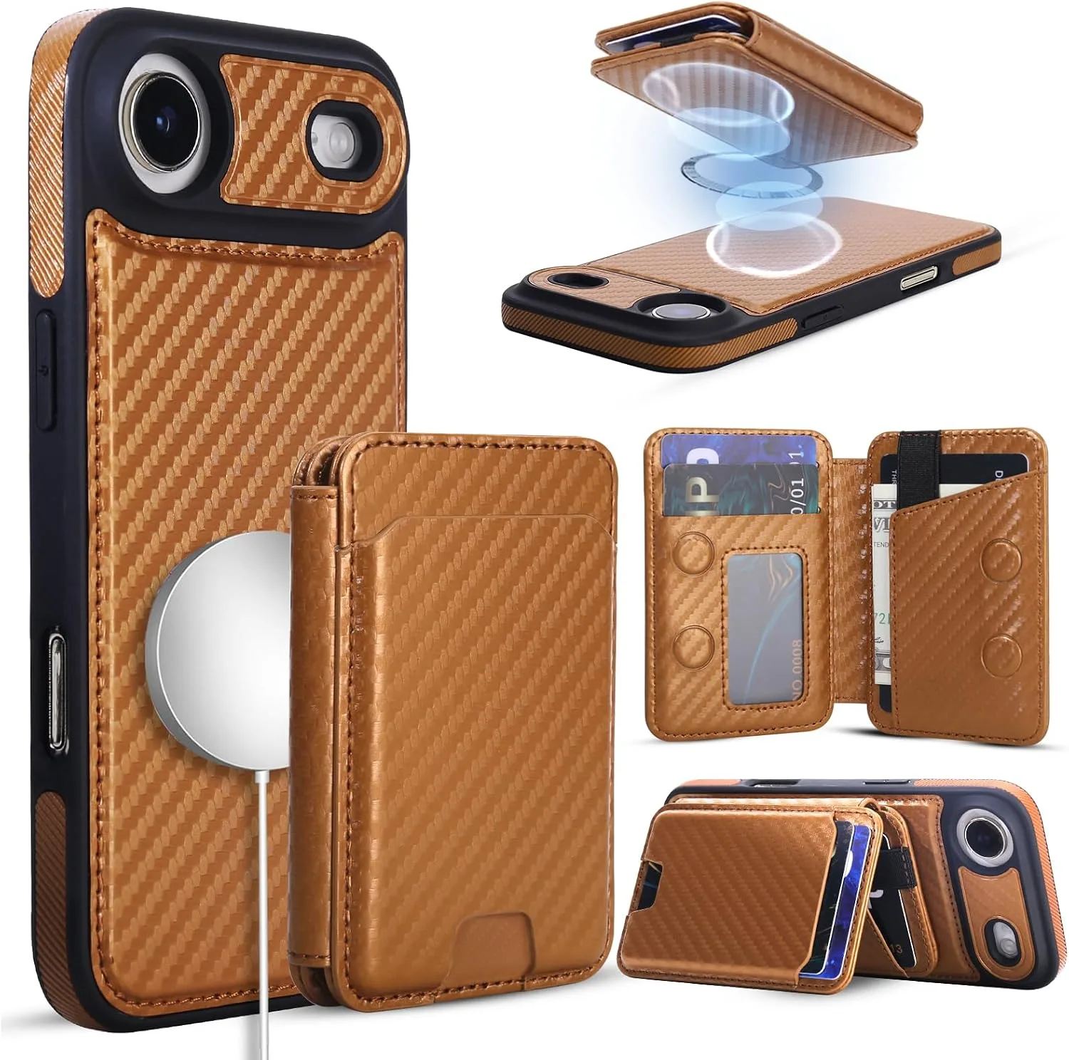 Magnetic Detachable Wallet Case for iPhone 17 Air with Kickstand,2-in-1 MagSafe Compatible RFID Blocking Card Holder,Slim PU Leather Cover Carbon Coffee