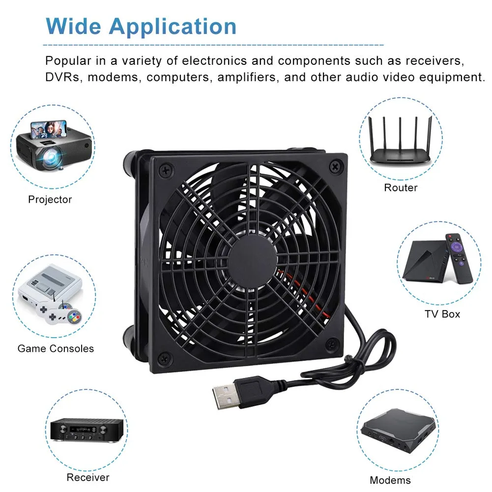 GDSTIME 120mm Router Fan Cooler, L/M/H 3 Speed Controller DC 5V USB Powered
