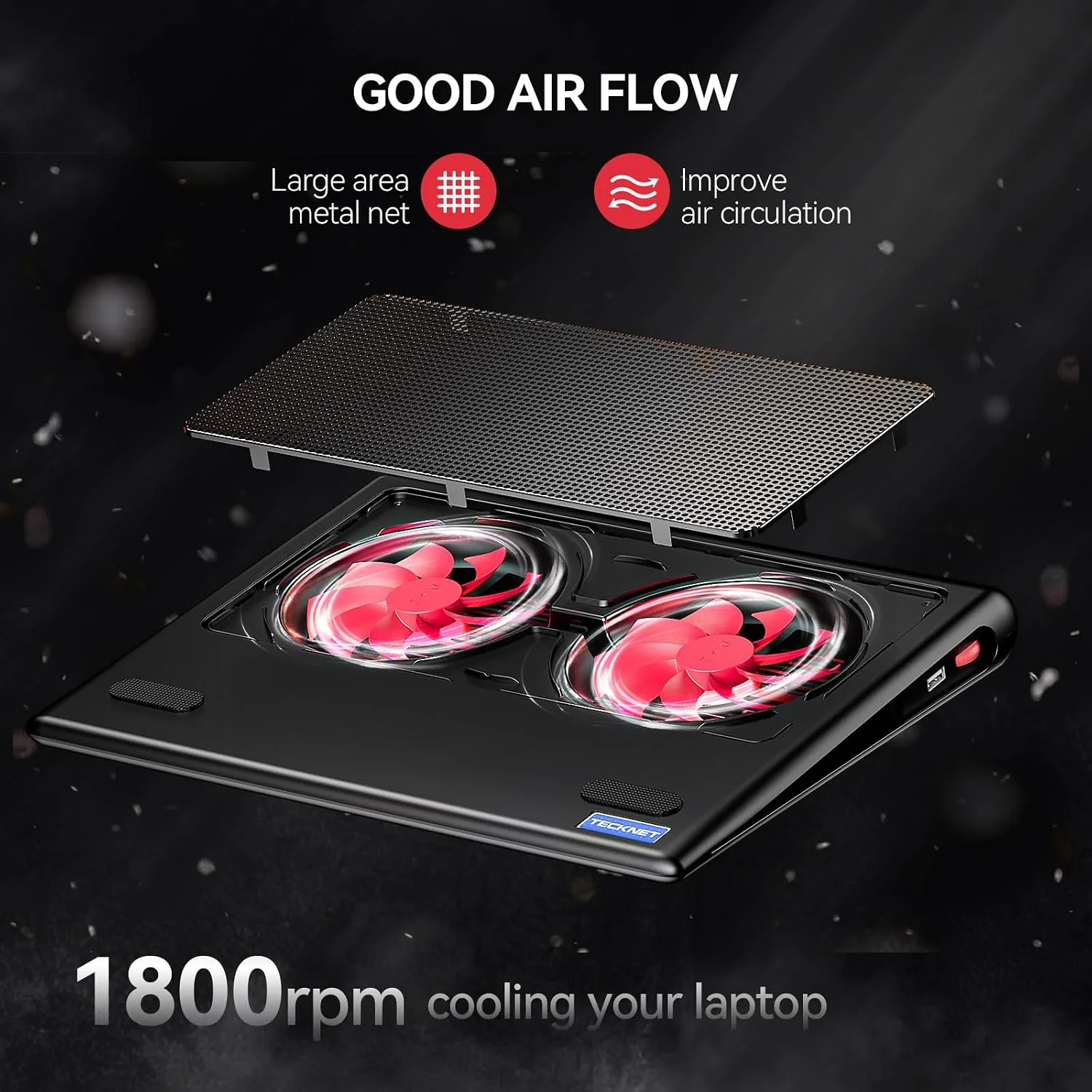 TECKNET Laptop Cooling Pad - 12"-15.6" Laptop Cooler with Quiet Cooling Fan