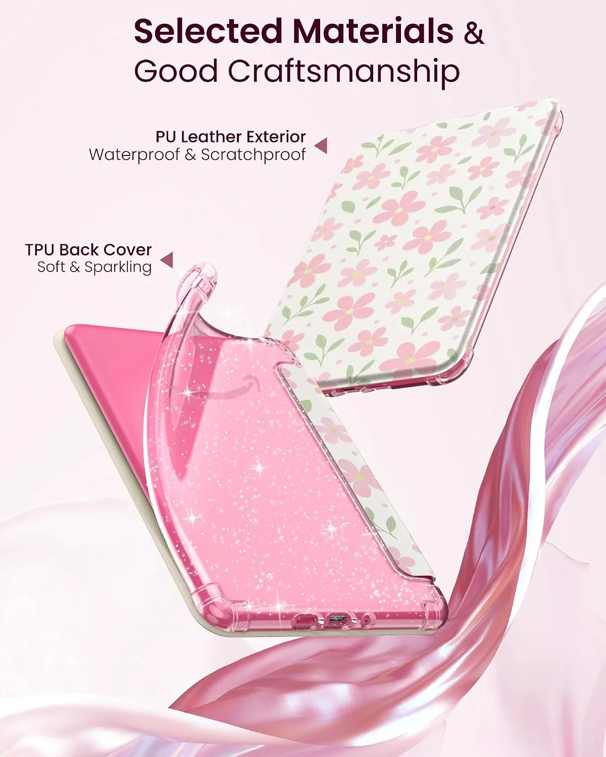 MoKo Case for 7" Kindle Paperwhite 12th Gen & Colorsoft,Flower & Leaves