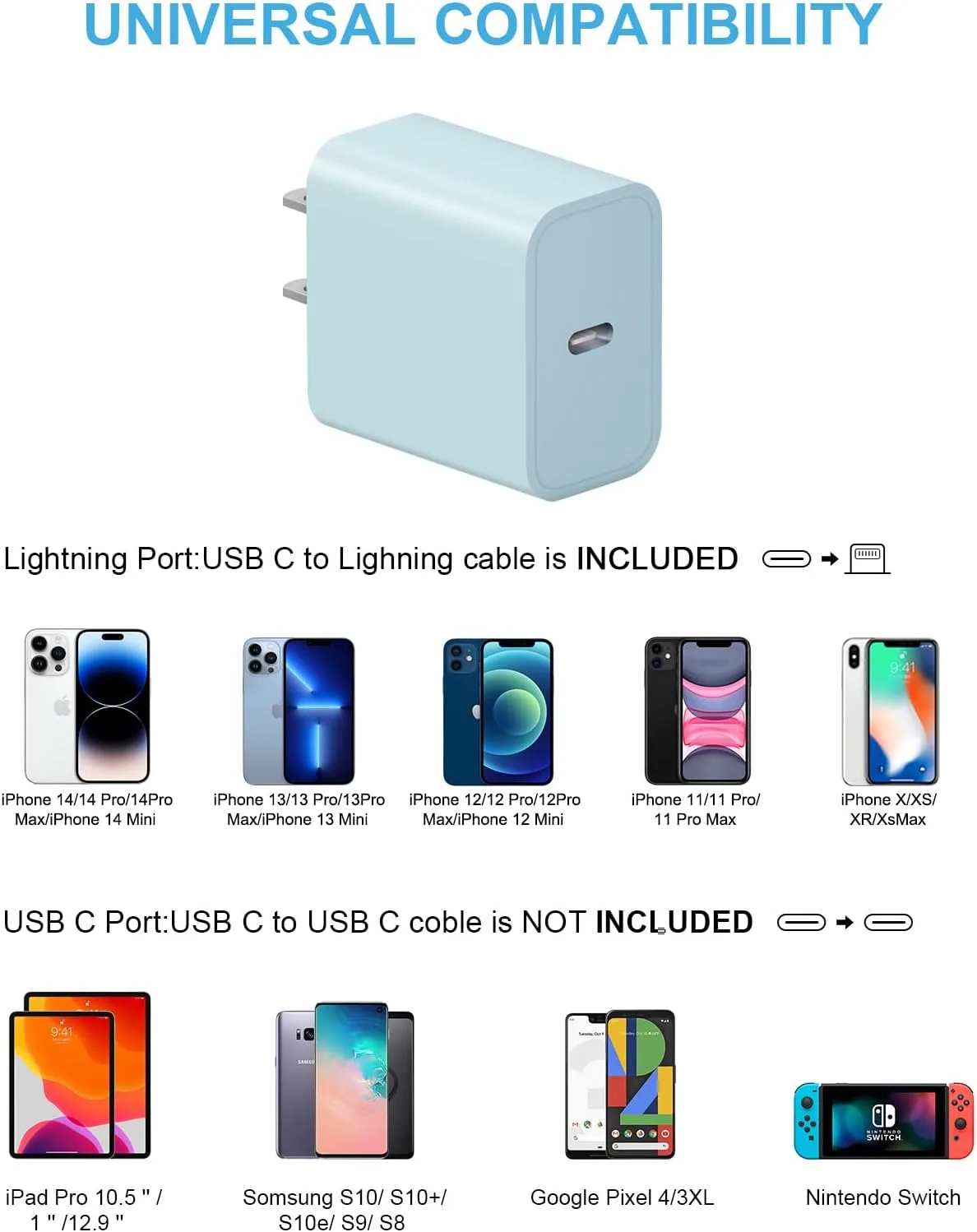 iPhone 14 13 12 11 Super Fast Charger [2Pack] cargador 20W Rapid USB C Wall Charger Block with 6FT Fast Charging Cable Compatible with iPhone 14/13/12/11/Pro/Pro Max/Mini/Xs Max/XR/X, iPad - Blue