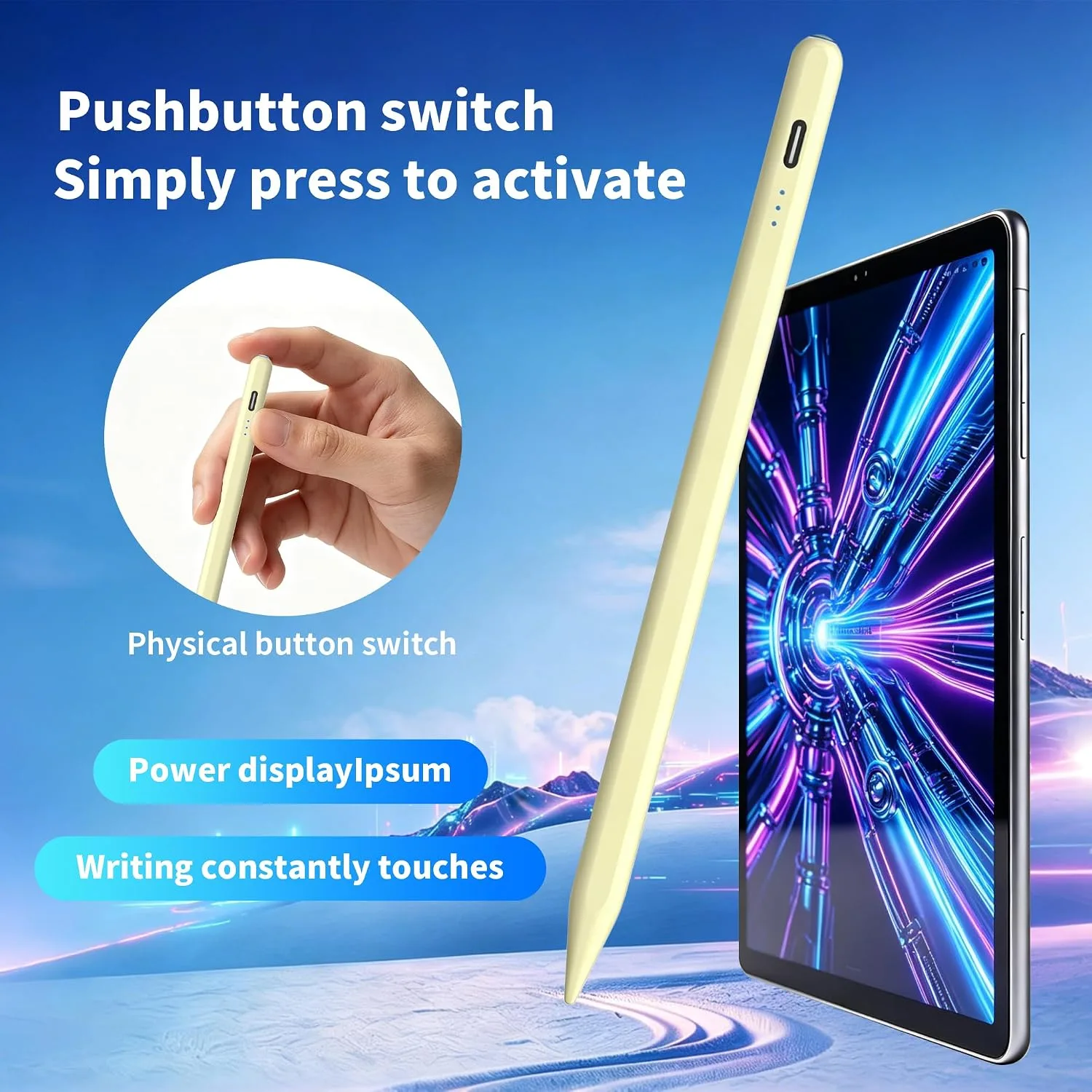 Stylus Pen Compatible with Nintendo Switch 1/2/OLED,for Amazom Max 11,HD 10 Table,Upgraded new Model, Precise Writing Pencil,Fast Charging,Auto Sleep,Button on/Off (Yellow)