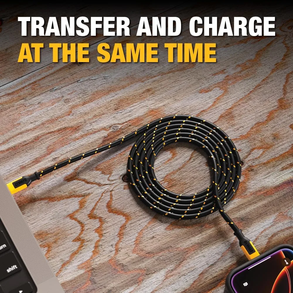 DEWALT Heavy Duty USB C Cable, Jobsite 60 Watt USB C Cable 10ft