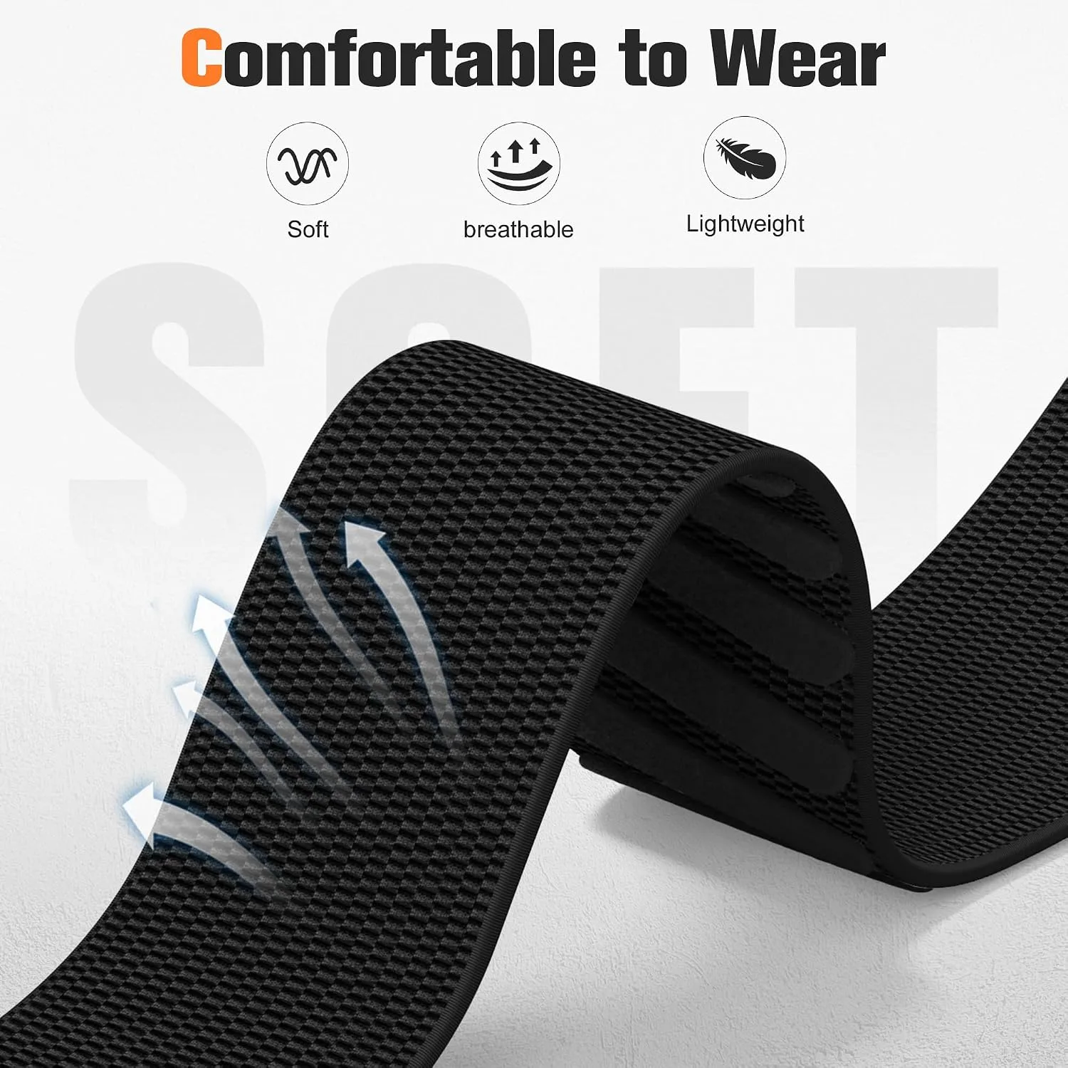 Getino Sport Band Compatible with Whoop 5.0 Bands One, Peak and Life/MG, Breathable Adjustable Elastic Replacement Soft Nylon Strap Accessories for Whoop Band 5.0 Fitness Tracker, BlackBlack