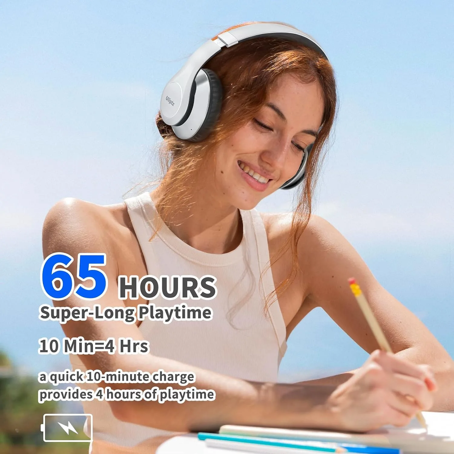 Uliptz Bluetooth Headphones Over Ear, Wireless HiFi Stereo Foldable Headset