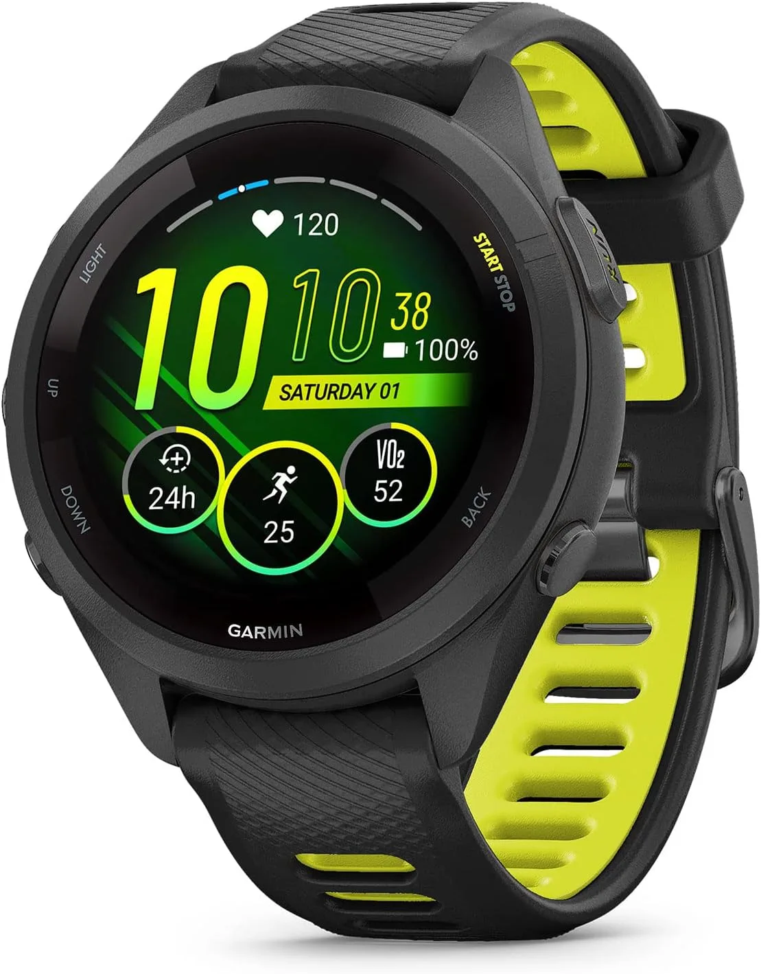 Garmin Forerunner® 265, Running Smartwatch, 46mm, Black/Powder Gray