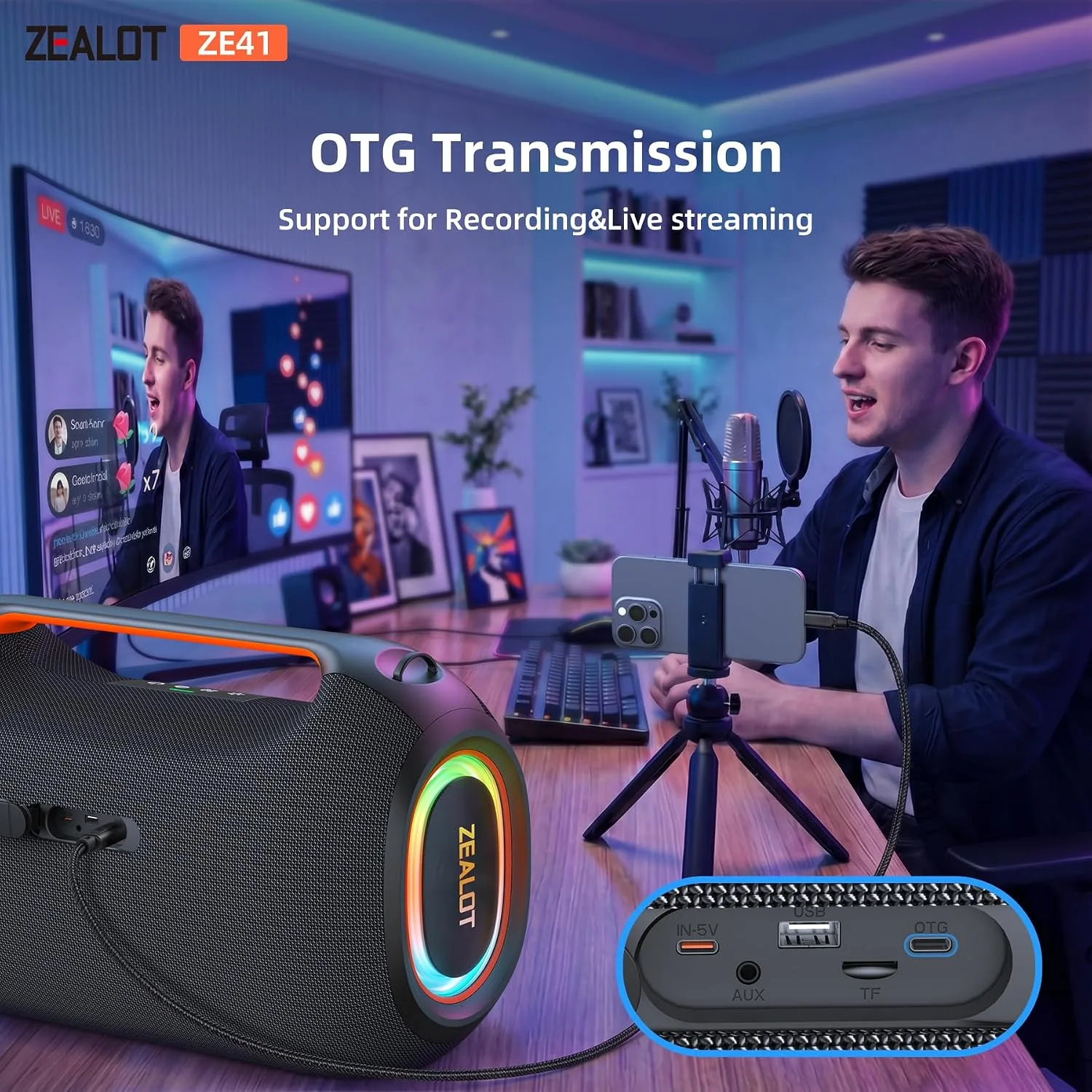 ZEALOT 400W Bluetooth Speaker, 30H Outdoor Party Boombox with Subwoofer