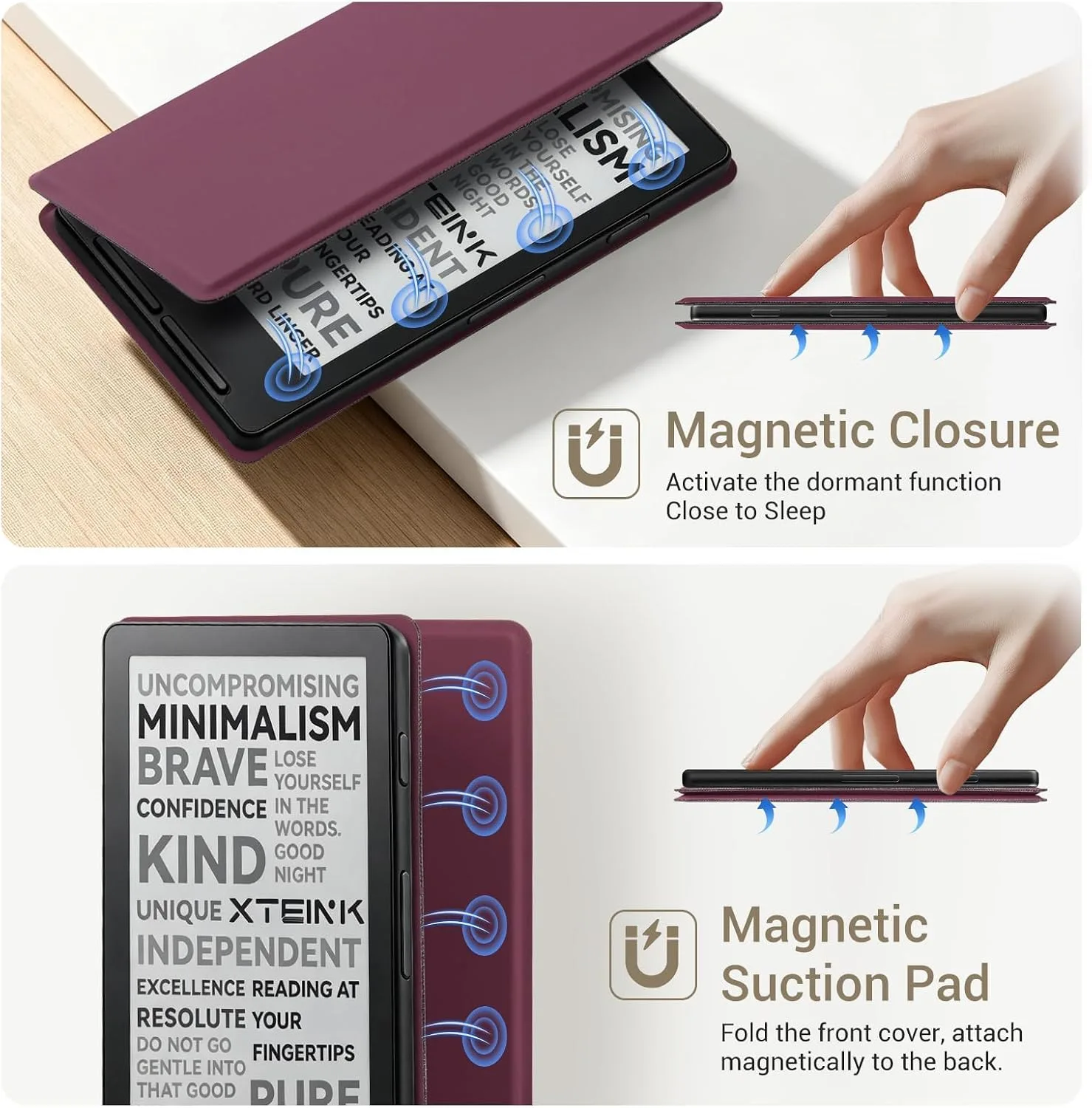 CoBak Magnetic Case for XTEINK X4, Ultra-Lightweight Protective Cover for Xteink X4 E-Reader, Secure Magnetic Attachment(Grape Red)