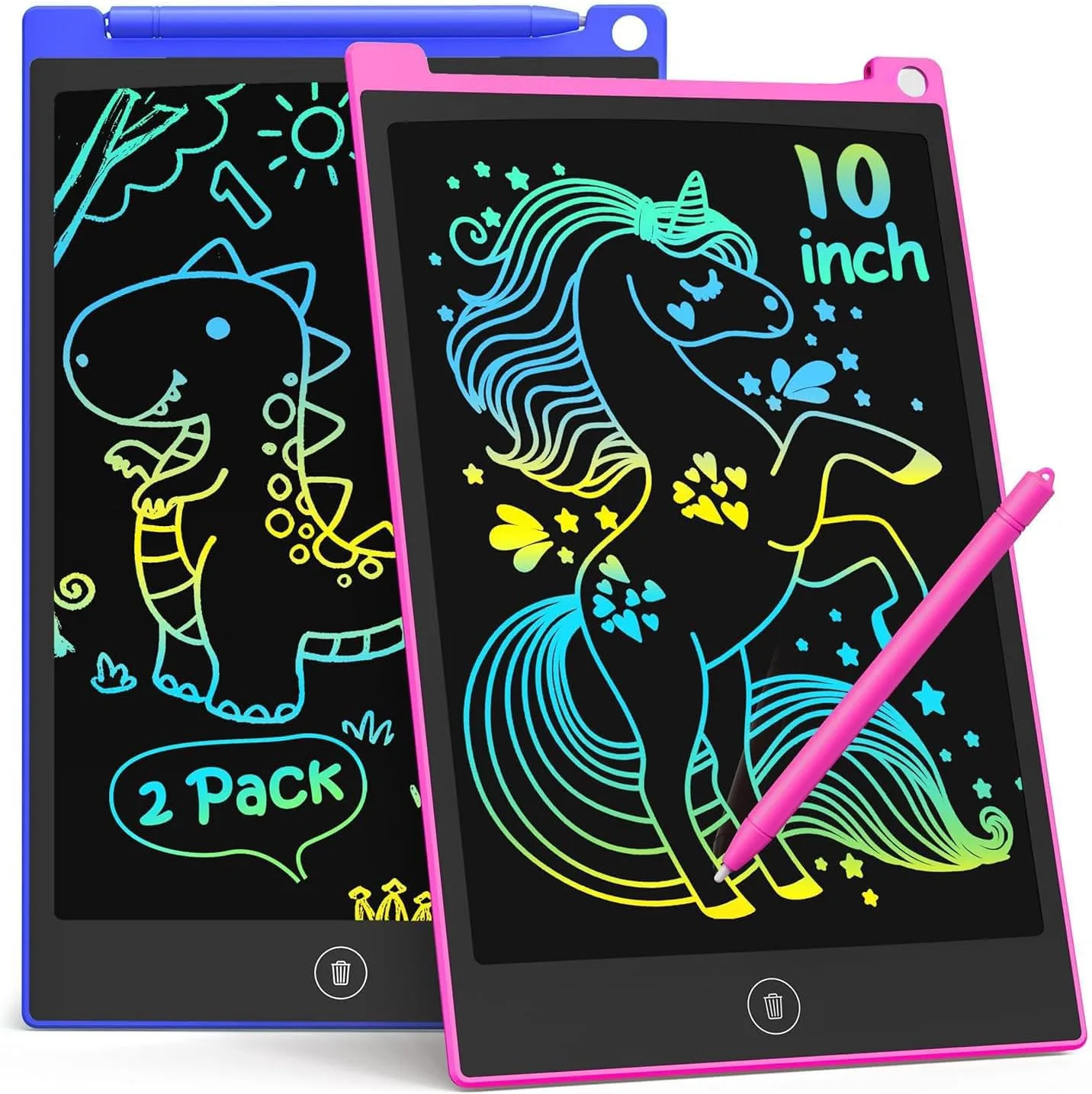 TECJOE 10 Inch 2 Pack LCD Writing Tablet for Kids, Mess Free Drawing Tablet