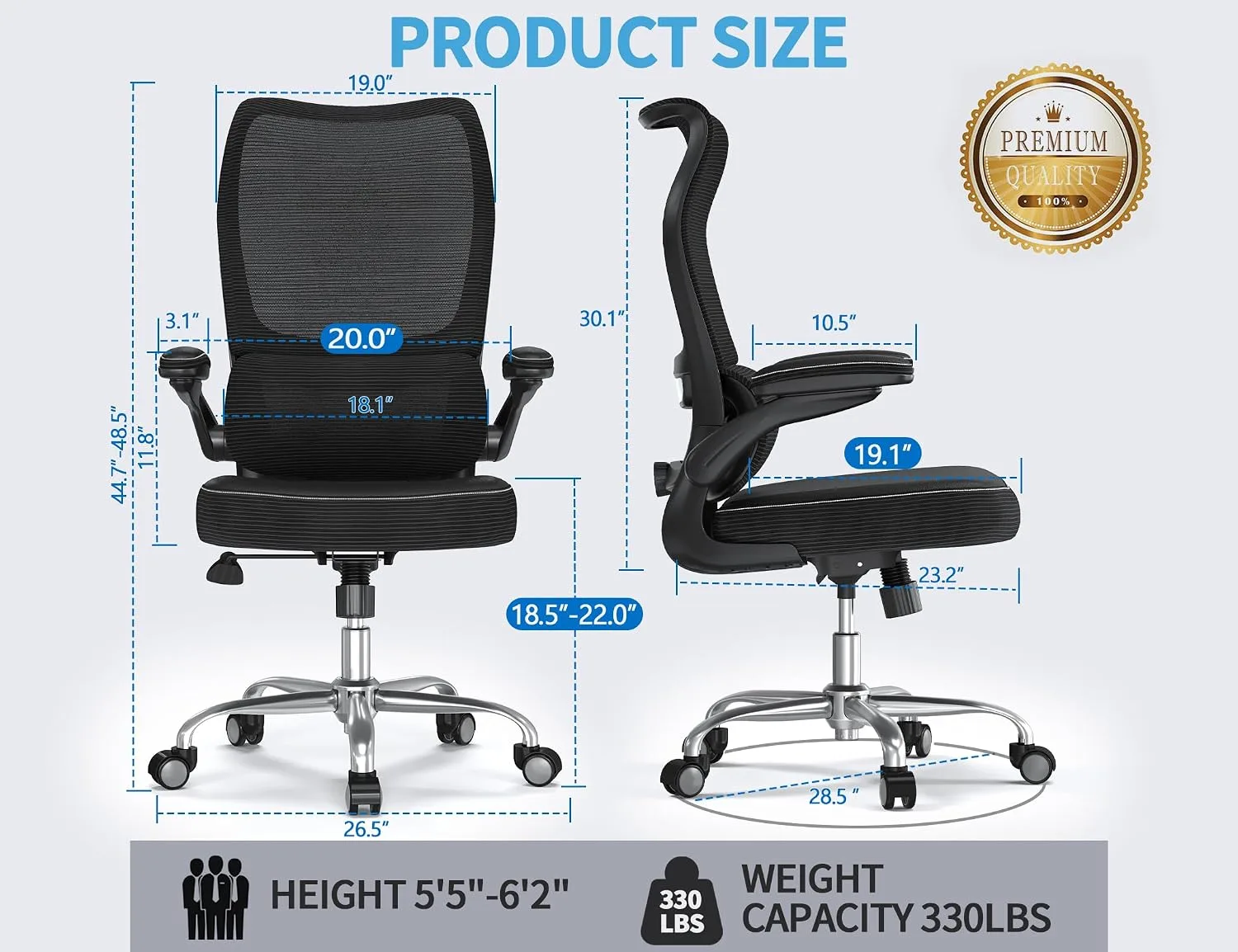 TRALT Office Chair Ergonomic Desk Chair with Lumbar Support Black Ink, 1