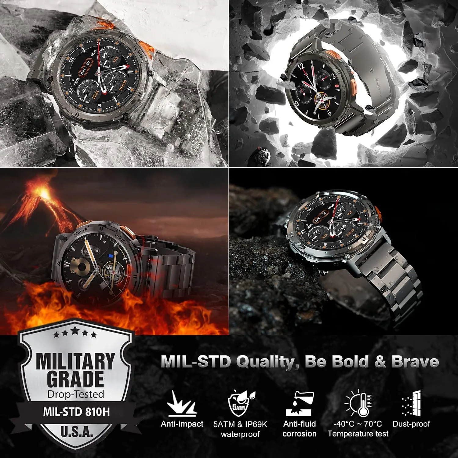 AMAZTIM Smart Watch, Rugged Fitness Watch, 5 ATM & IP69K, 1.43" AMOLED
