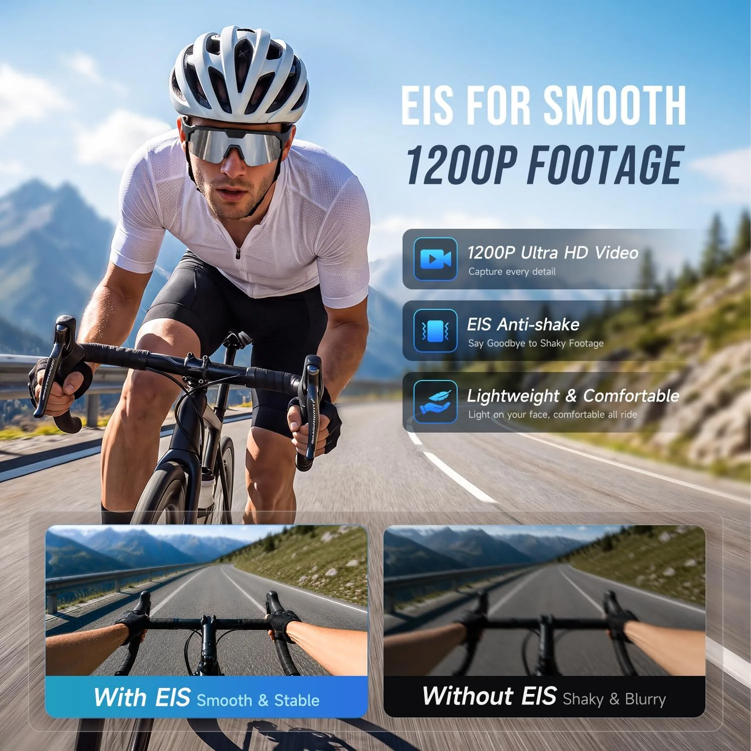 AI Smart Glasses with 35MP 1200P Camera EIS Video Recorder for Cycling