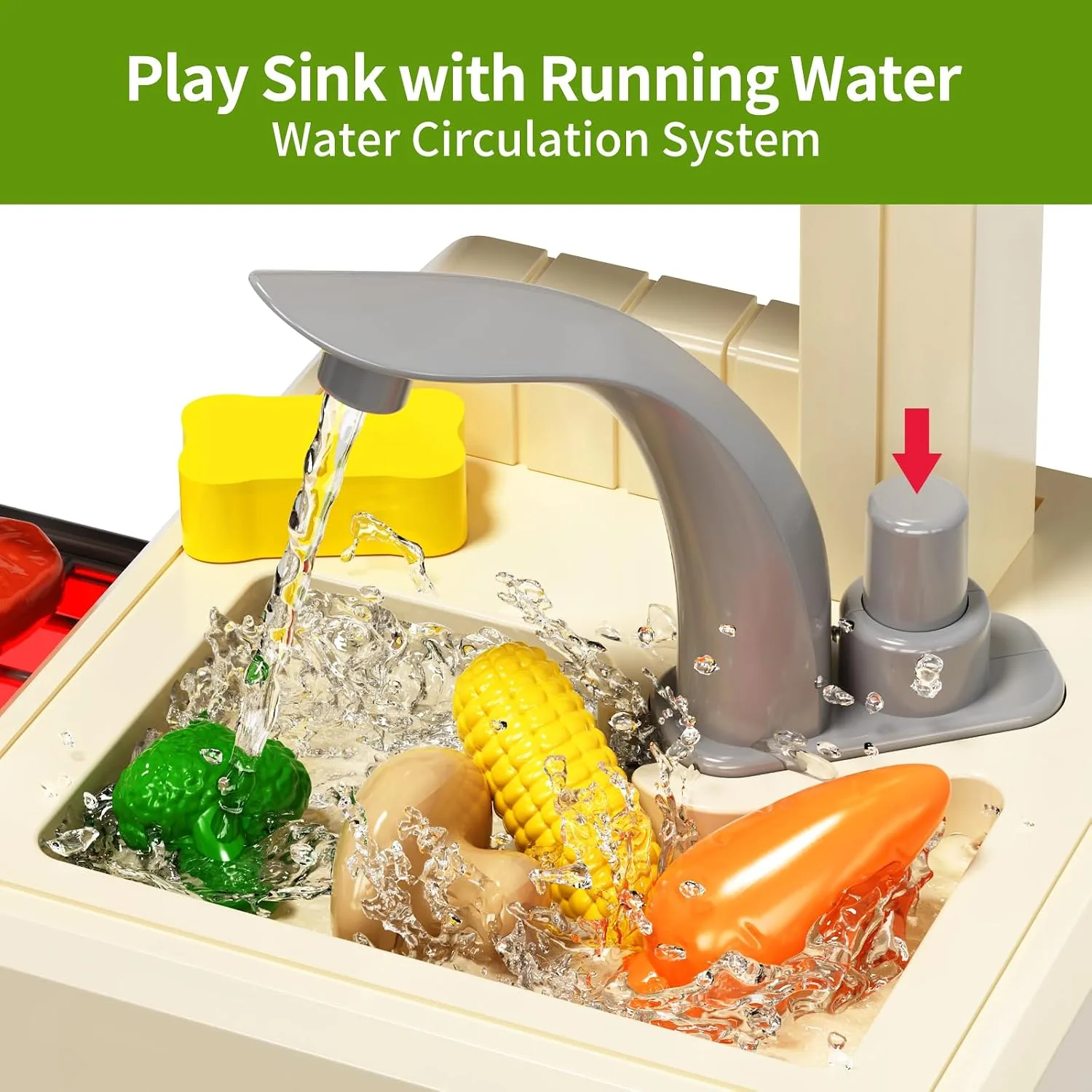 Pupu Pig Kids Kitchen Playset, Play Kitchen with Steam, Lights and Sounds