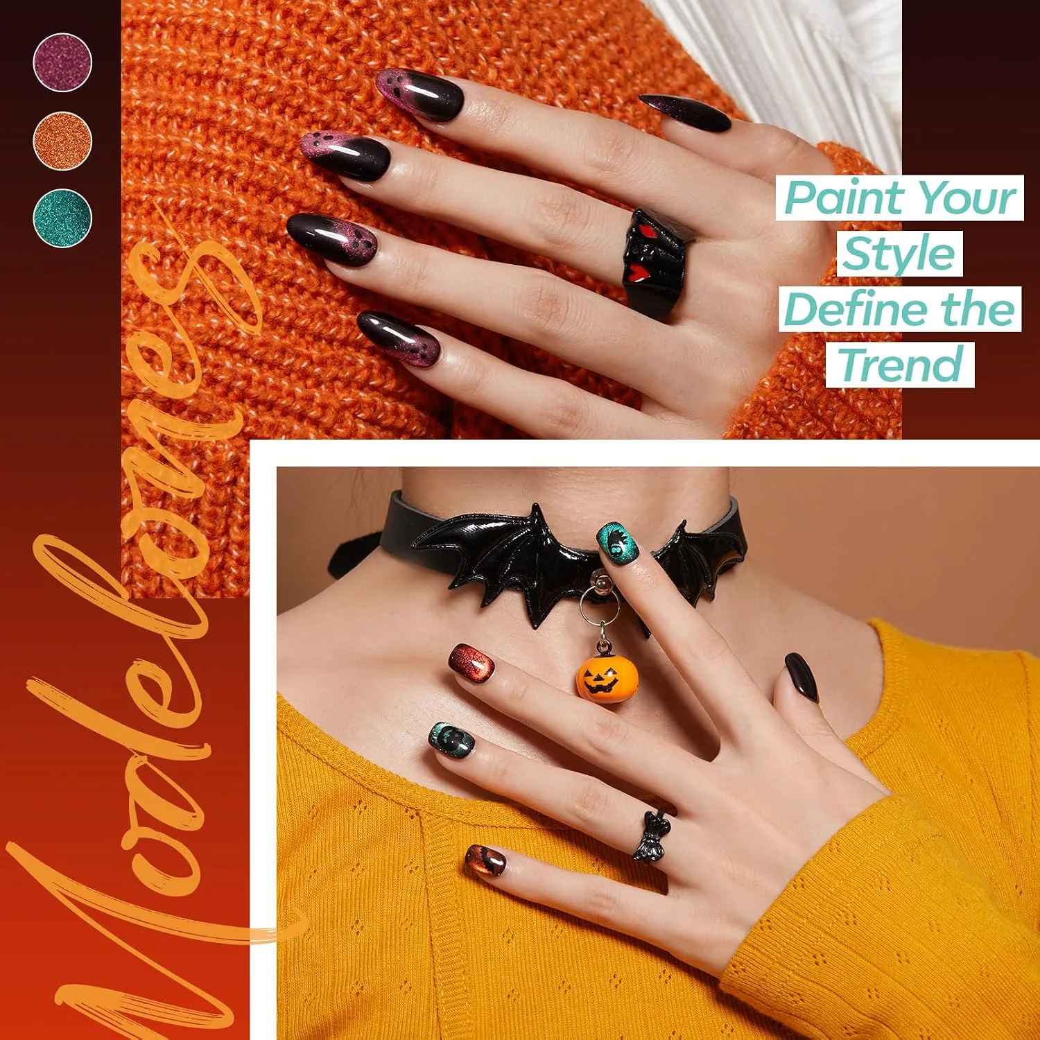 modelones Cat Eye Gel Nail Polish Set Halloween 6Colors Sticker