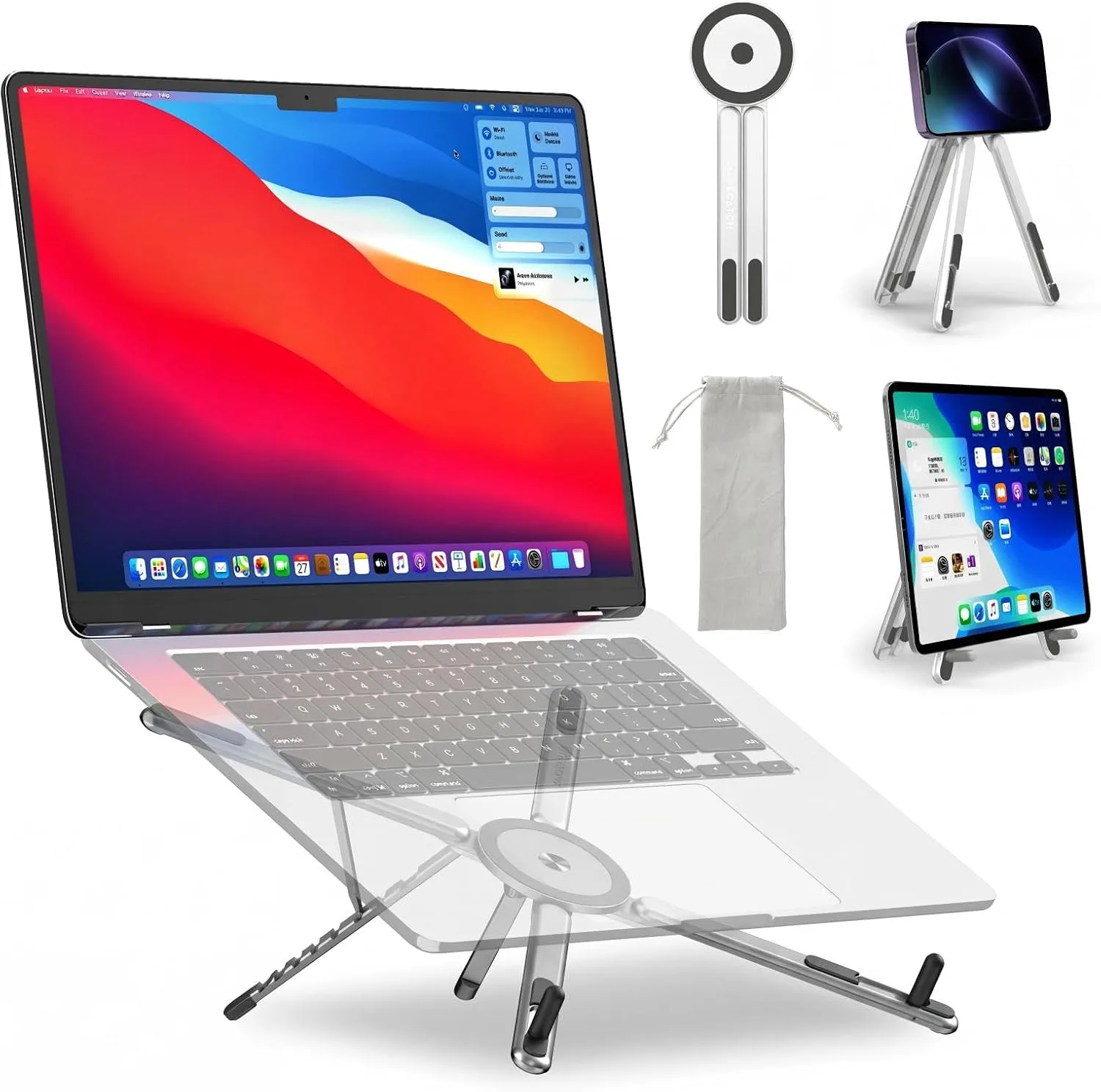 Base para laptop Makecatch portátil 3 en 1 ajustable plateada