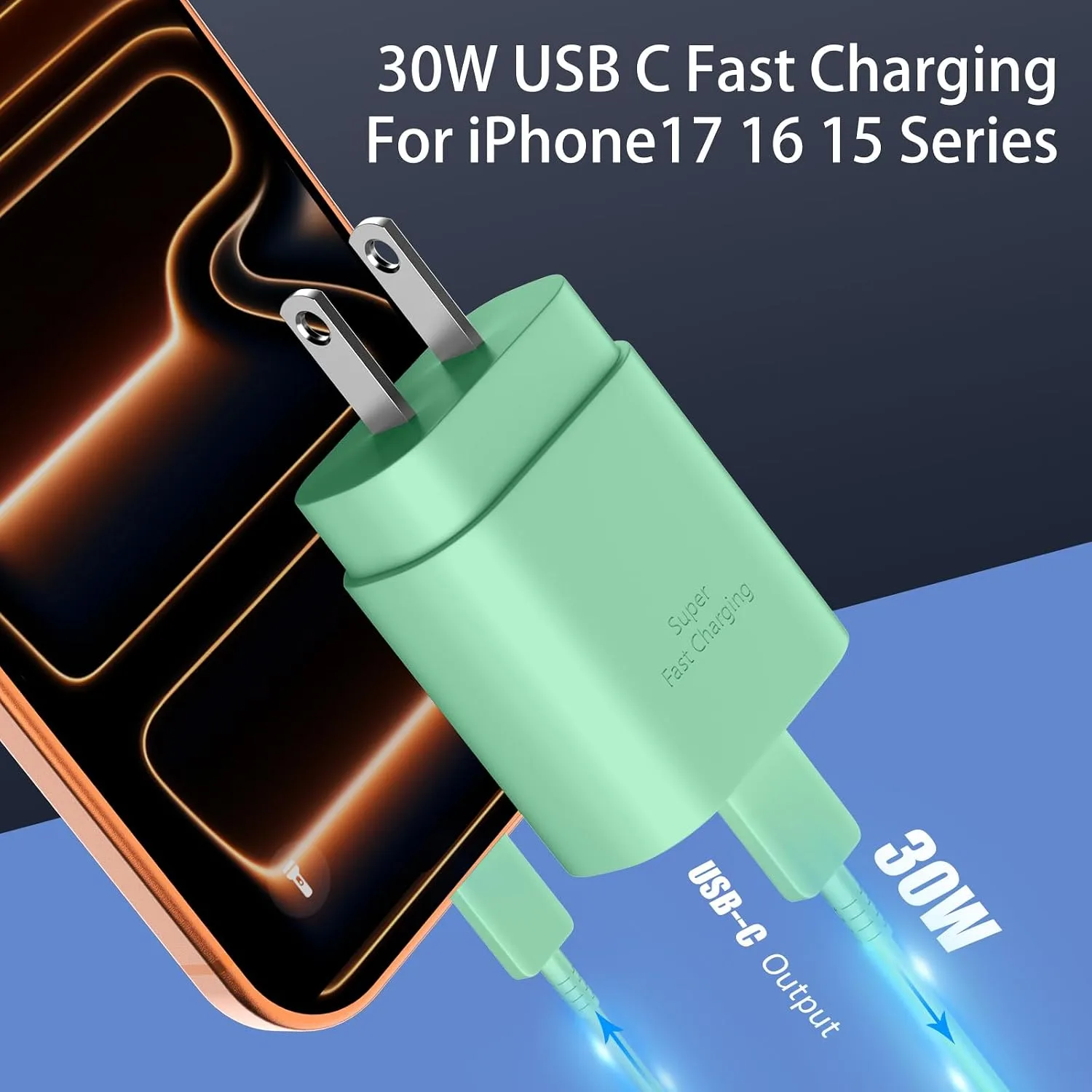 Phone 17 16 15 Charger Fast Charging,30W USB C Phone 17 16 15 Pro Max Charger Block &10FT Long Type C Cable Cord for i.Phone 17/Air/17 Pro/17 Pro Max/16/16 Plus/16 Pro/16 Pro Max/15/15 Pro Max,Green