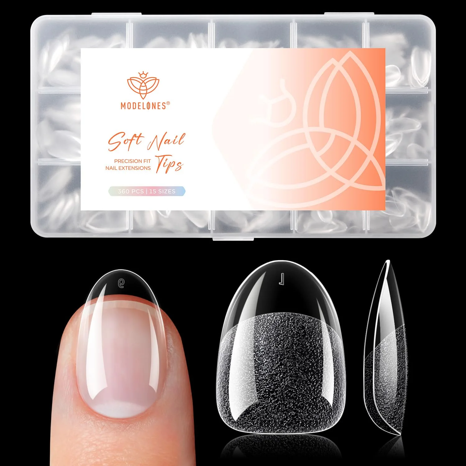 Modelones Short Round Almond Nail Tips 360pcs Clear Fake Oval Press On Nail