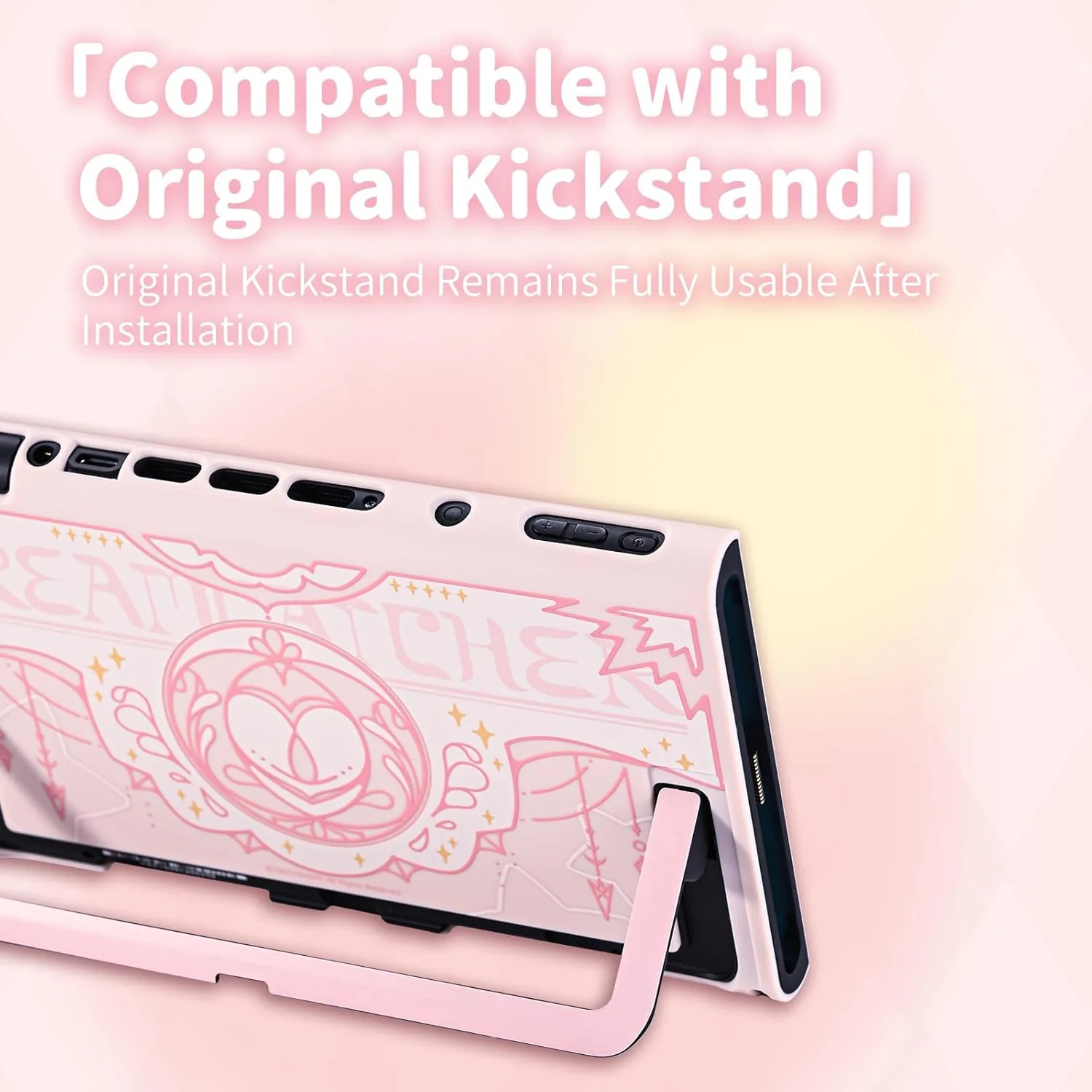 Geekshare Protective Case Set Compatible with switch 2, PC Back Plate with Silicone Joysticks Covers, Includes 2 Thumb Grips, Waterproof Protection - Star Wing Series (Pink)
