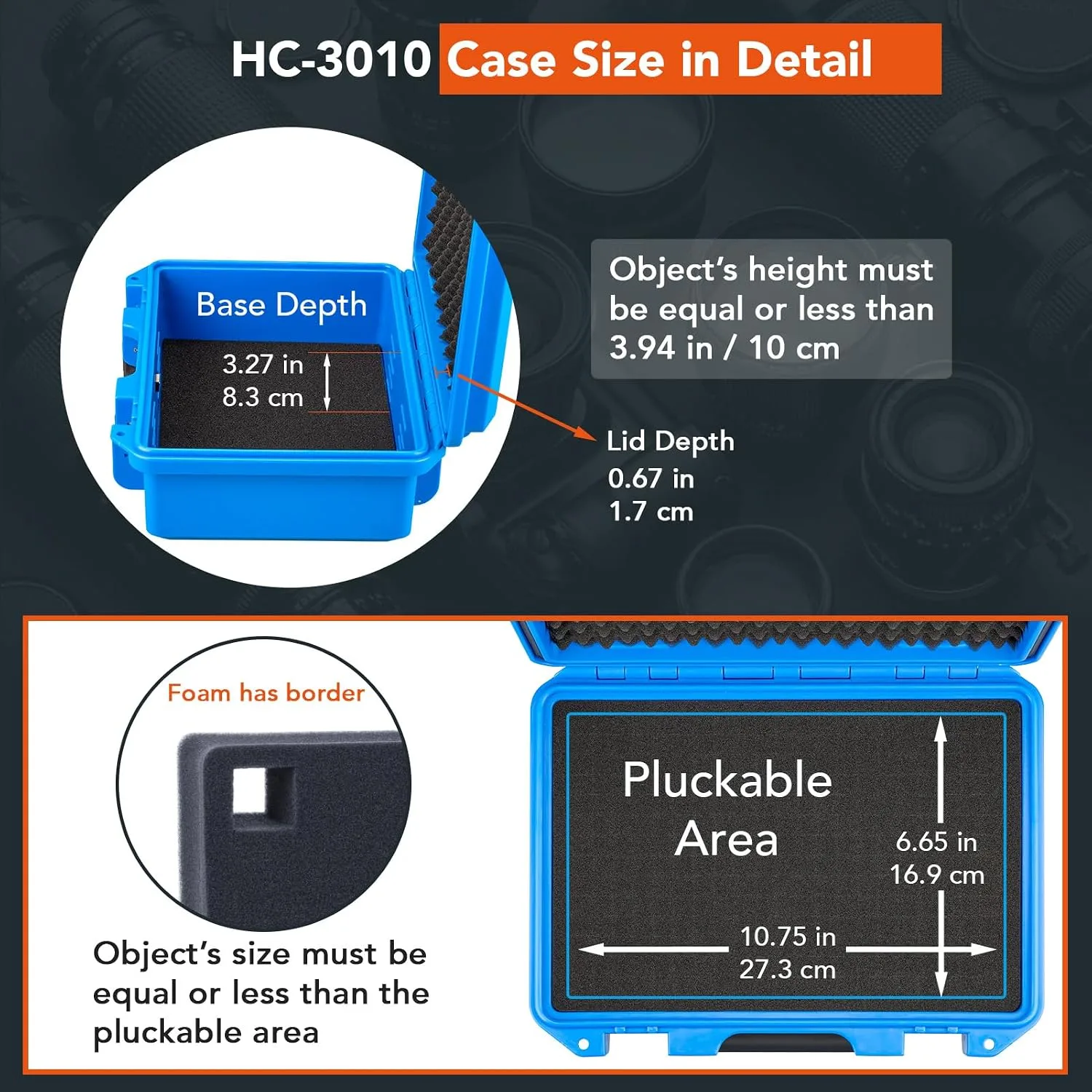 Lykus HC-3010 Waterproof Hard Case with Foam, Inner Size 10.75x6.65x3.94in