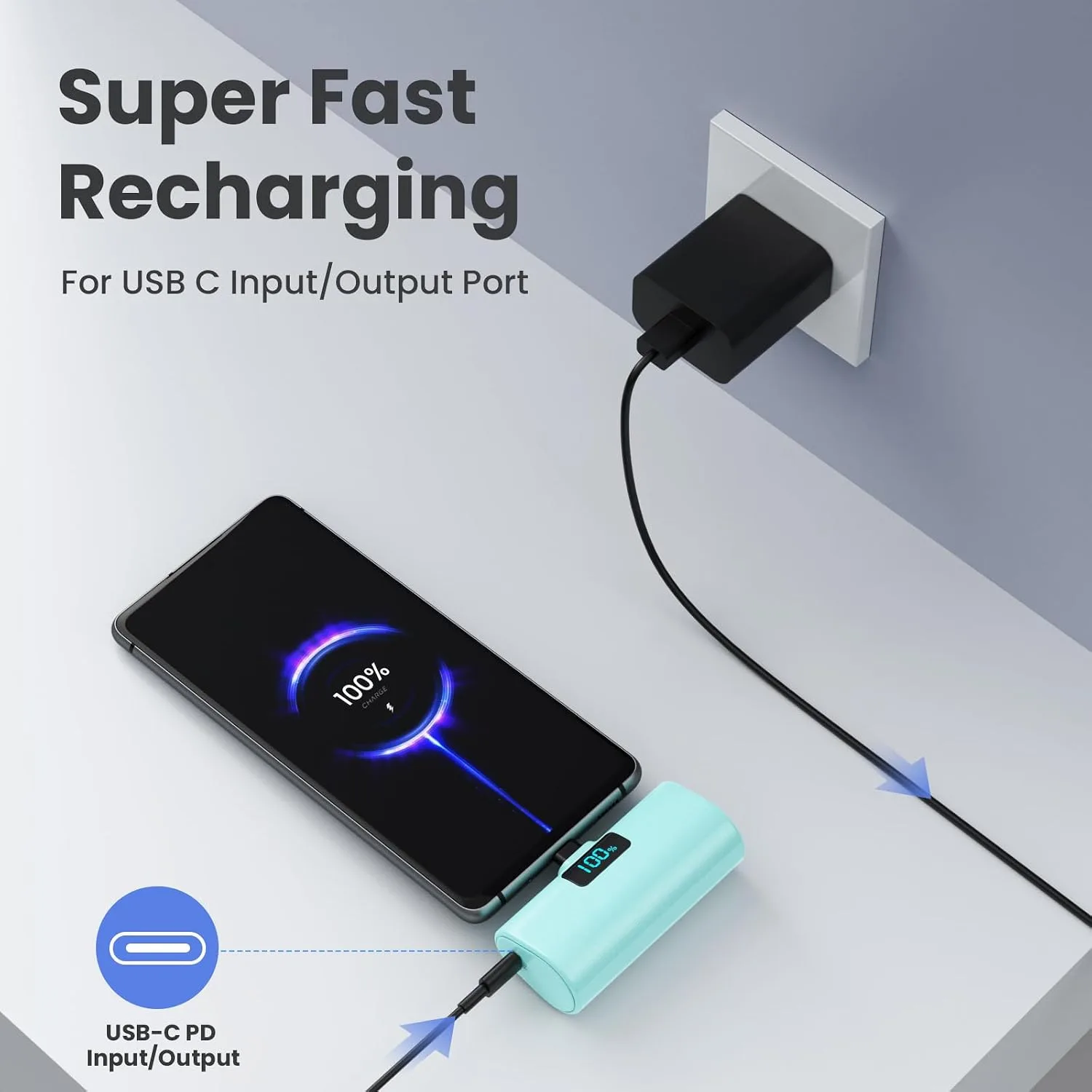 [2-Pack]Portable Charger for iPhone 17/16/15 Series,5200mAh PD USB C Power Bank Built-in USB-C Connector, Battery Pack Compatible with iPhone 17/17 Pro Max/16 Pro/15 Series,Galaxy,Android(Pink+Green)