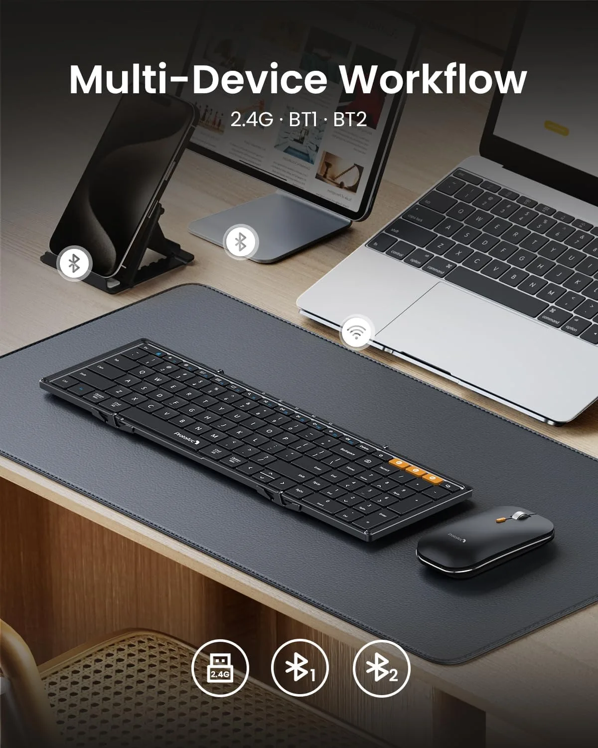 ProtoArc XKM01 Full-Size Foldable Keyboard Mouse Combo for Travel - Black