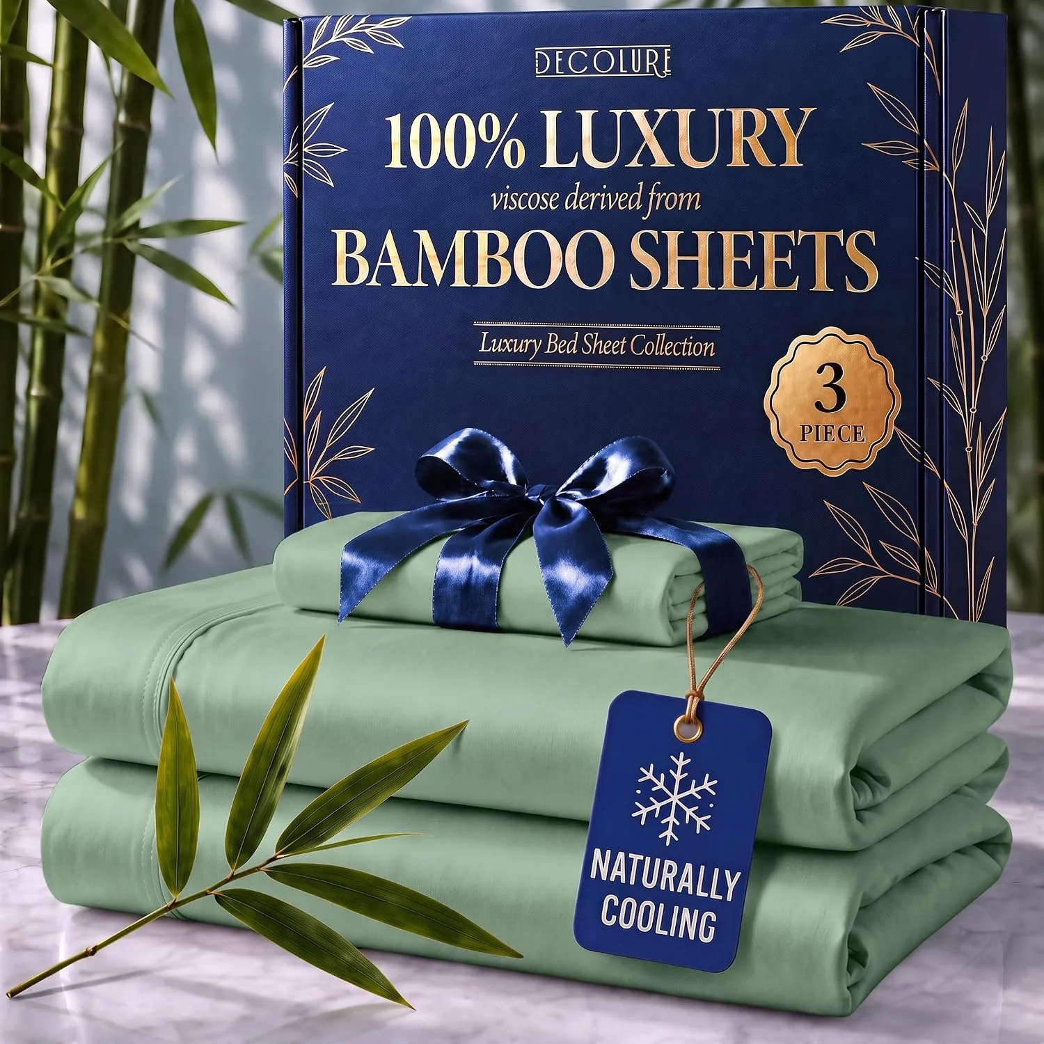 DECOLURE 100% Viscose from Bamboo Sheets Twin Size | 3 Pc Cooling Bed Set