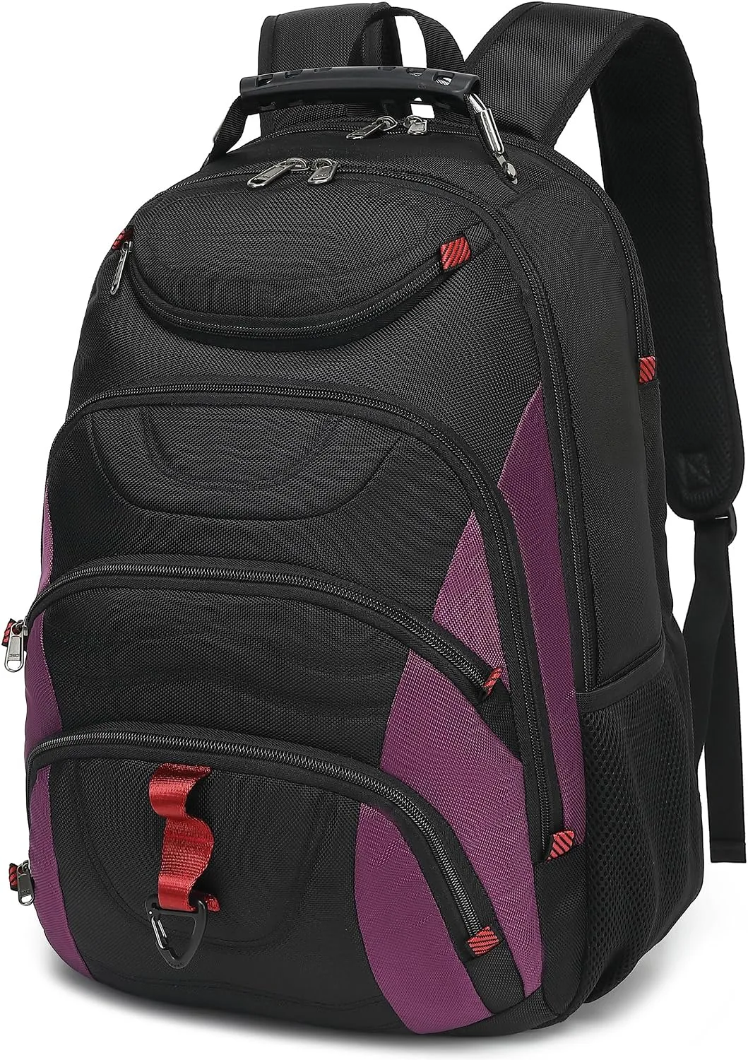 Mochila para laptop Boavan 17.3 pulgadas con puerto USB impermeable negro y púrpura