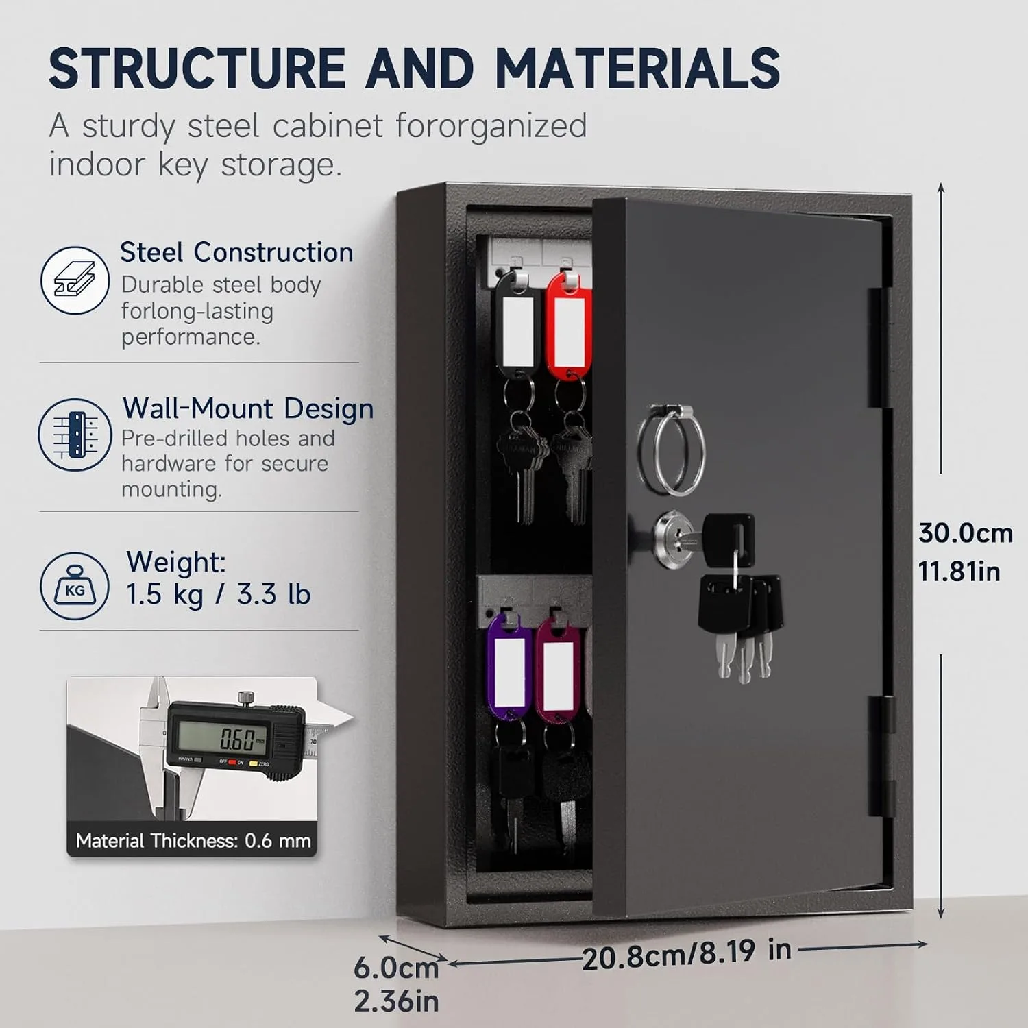 28 Key Lock Box Wall Mount, Steel Security Key Cabinet with Key Tags