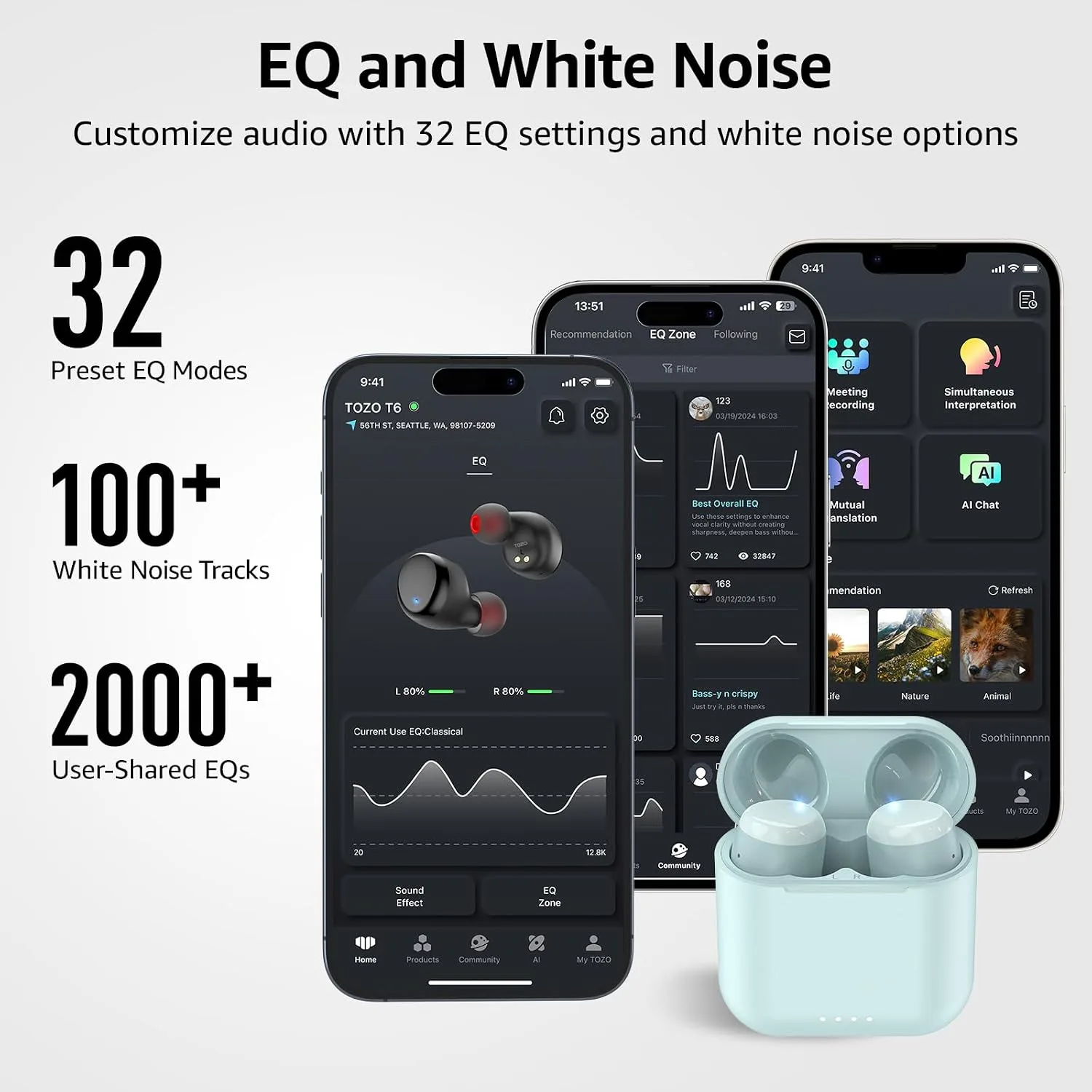 TOZO T6 Wireless Earbuds Bluetooth 5.3 Stereo Sound in Ear Headphones