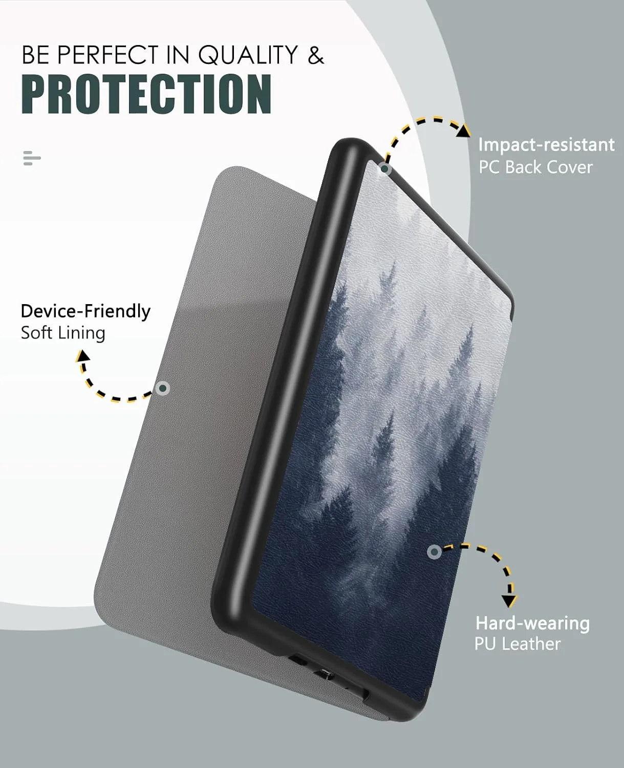 MoKo Case for 7" Kindle Paperwhite 12th Gen&Colorsoft 2024, Gray Forest